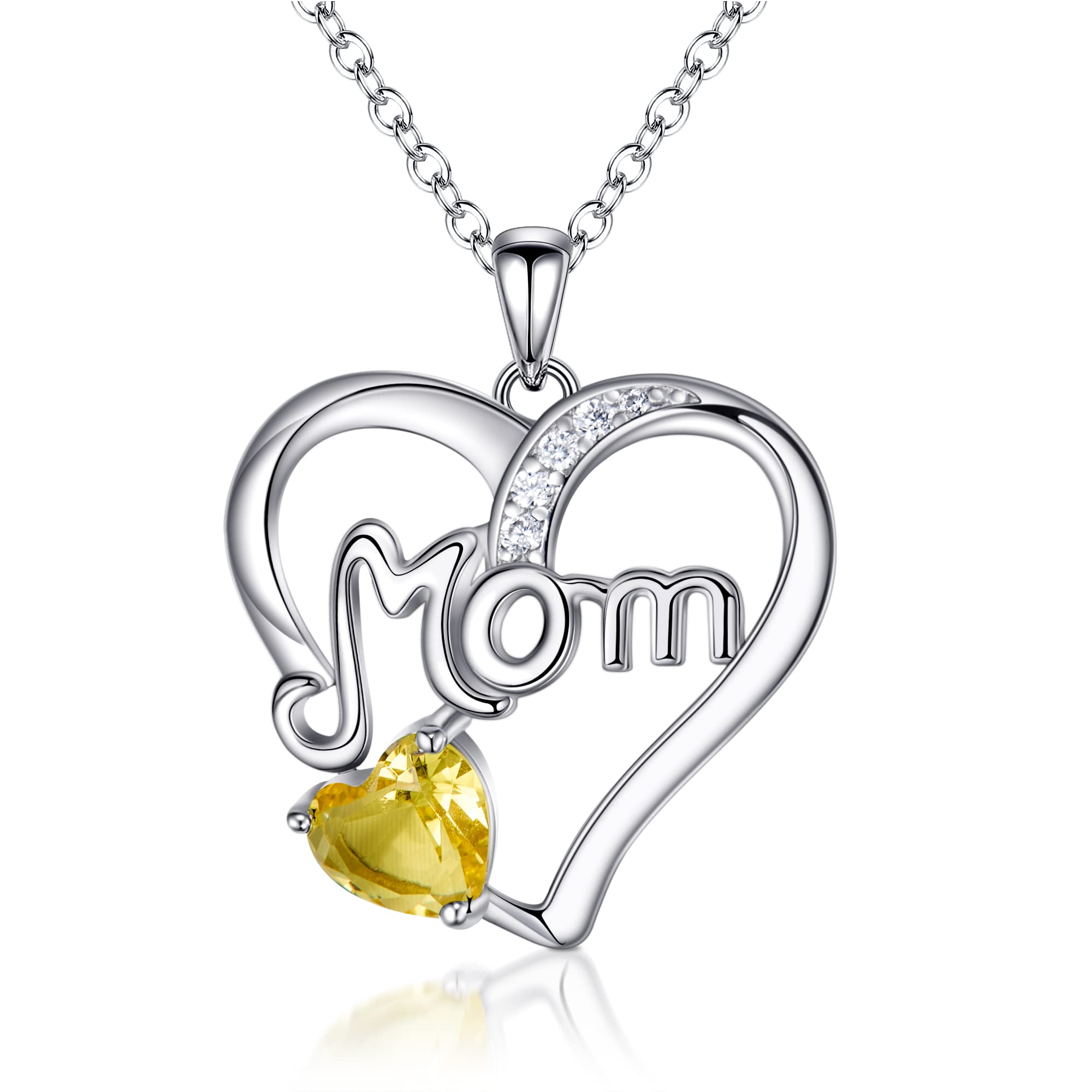 EVER FAITH Sterling Silver Mom Necklace with CZ Birthstone Heart Pendant - Elegant Jewelry Gift for Women, Daughter Birthday Present | Perfect for Mother's Day, Christmas & Special Occasions
