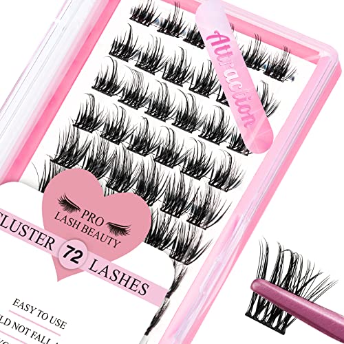 72 Pcs Cluster Lashes DIY Eyelash Extensions - D-16mm Thin Band Individual Lashes for Easy At-Home Application (Attraction Style) | Perfect for Parties, Weddings & Special Occasions