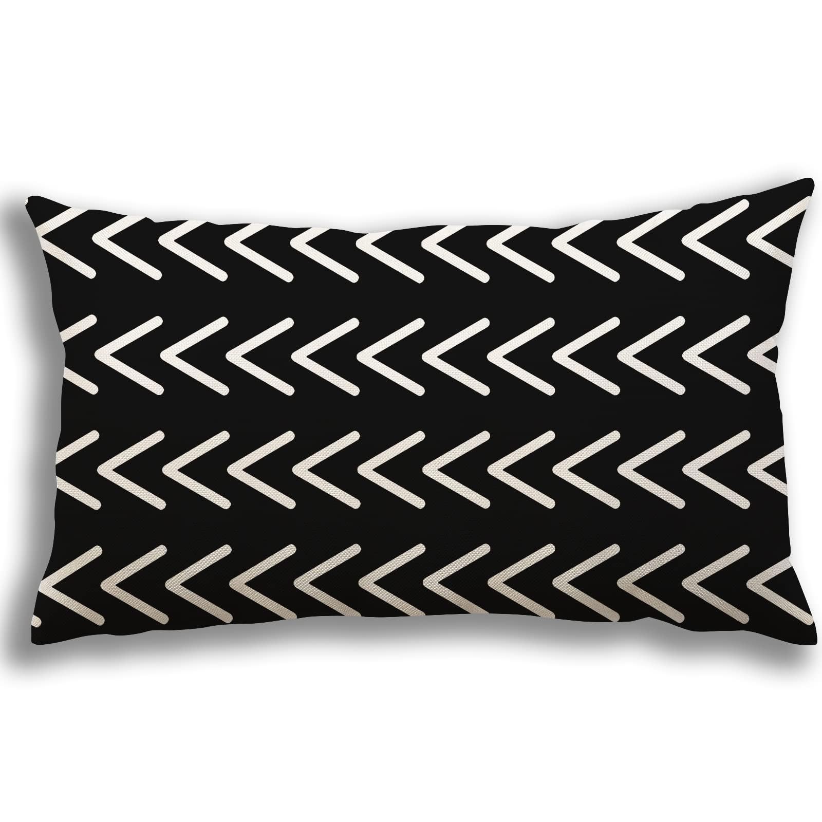 YCOLL 12x20 Lumbar Pillow Covers Set of 4 - Modern Sofa Throw Pillow Covers for Couch, Bed & Car - Decorative Outdoor Linen Fabric Pillow Cases (Black) - Perfect for Living Room, Patio & Travel Comfort