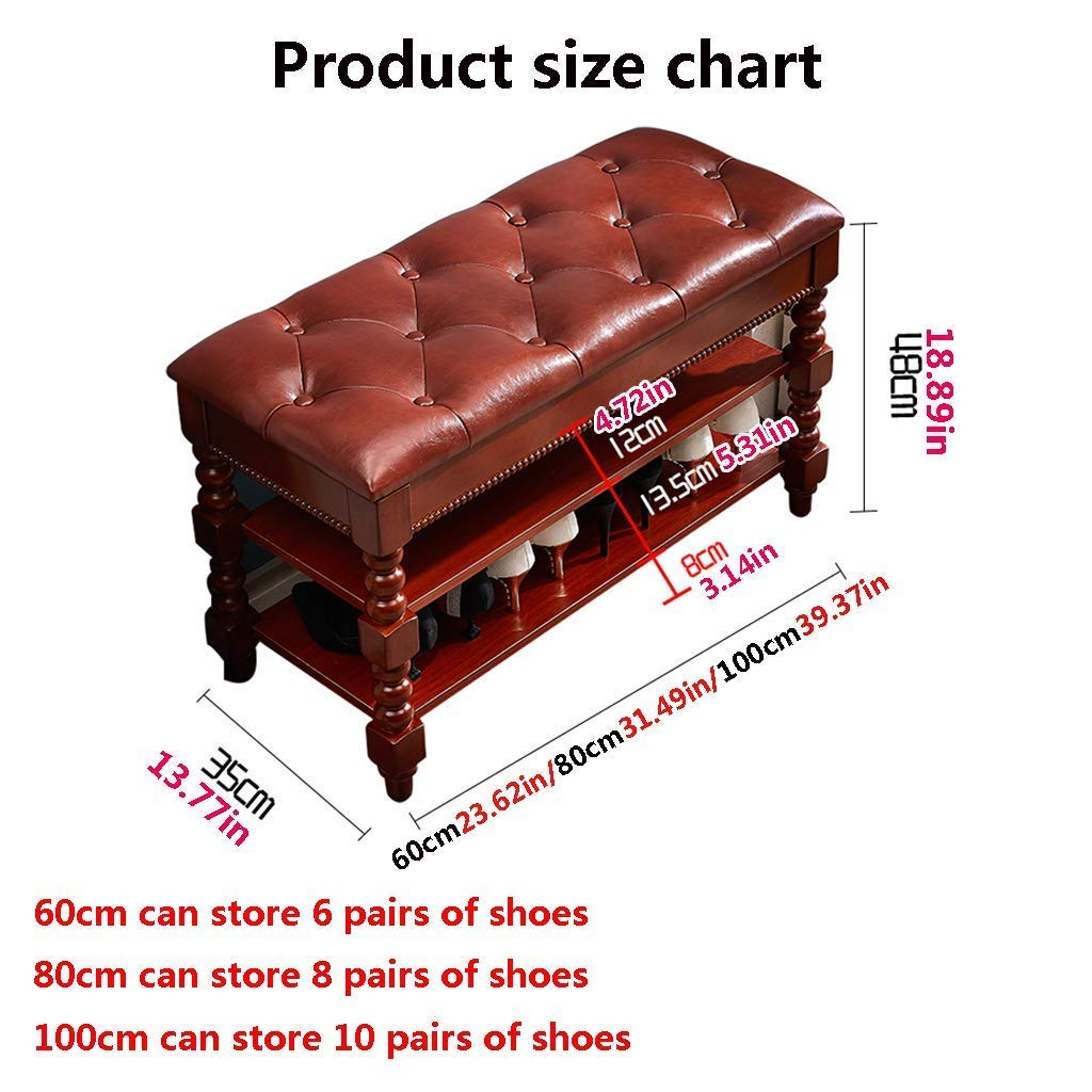 Wooden Shoe Storage Stool with PU Leather - Multifunctional Entryway Bench for Hallway, Balcony & Bedroom - Quick Assembly 60/80/100cm (White 80cm) - Perfect for Small Space Organization & Shoe Changing