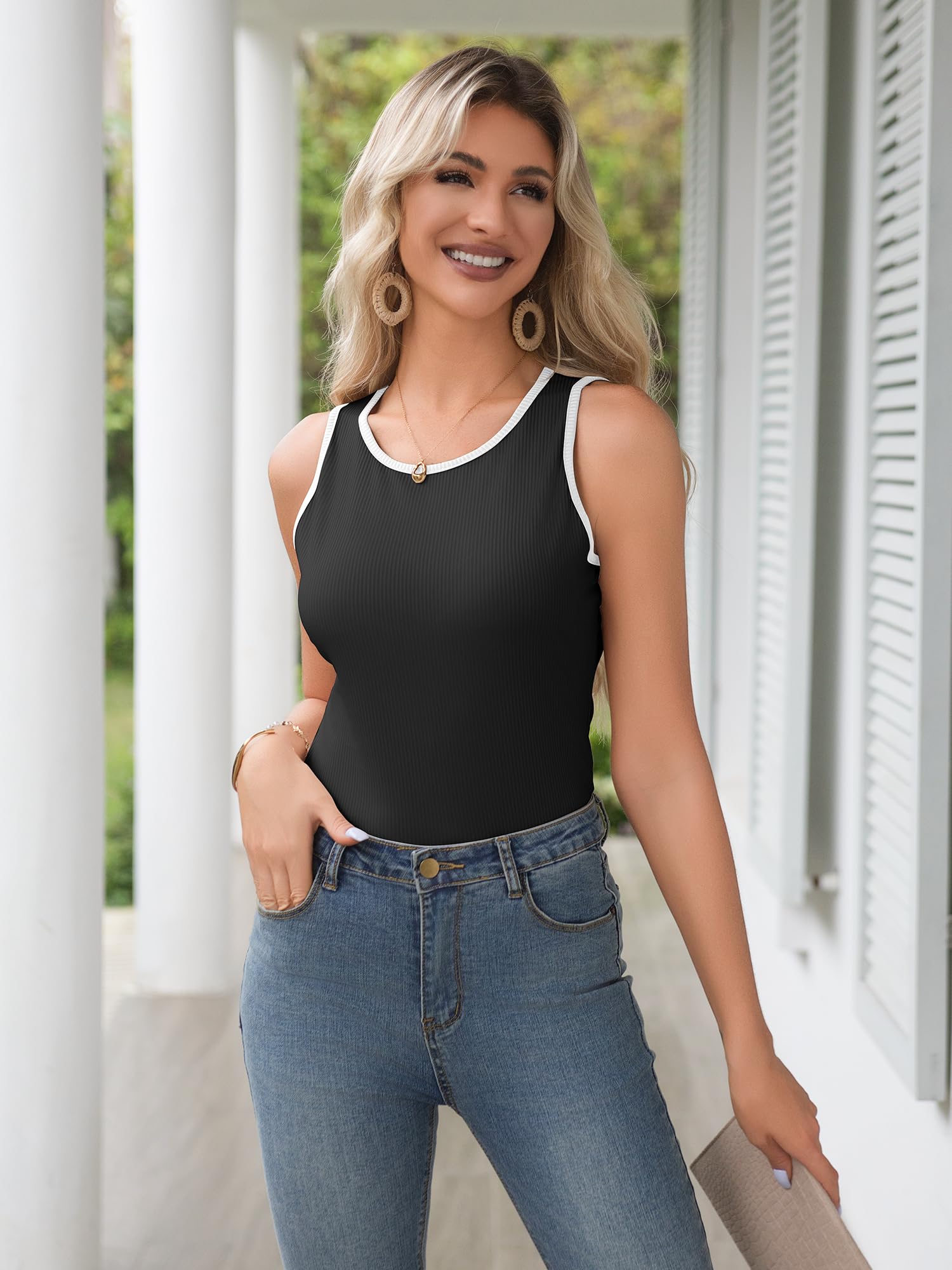 Women's Ribbed Knit Tank Tops - Slim Fitted Sleeveless Crewneck Shirts for Summer | Casual Basic Trendy Tops for Beach, Layering & Everyday Wear