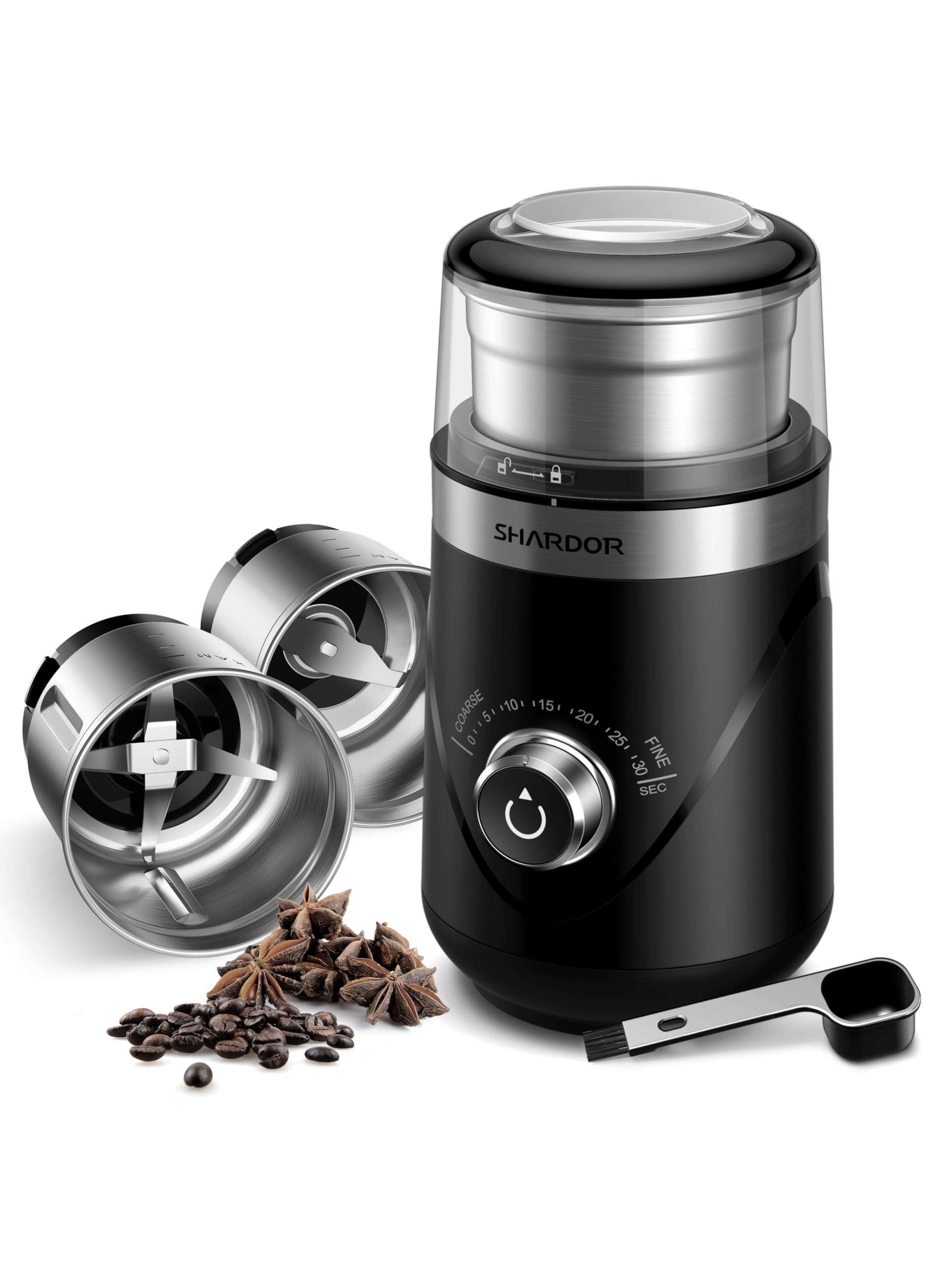SHARDOR 2.0 Electric Coffee Grinder for Beans, Espresso, Herbs & Spices - Adjustable with 2 Removable Stainless Steel Bowls (Wet/Dry) - Perfect for Home Brewing, Barista Use & Kitchen Prep - Black
