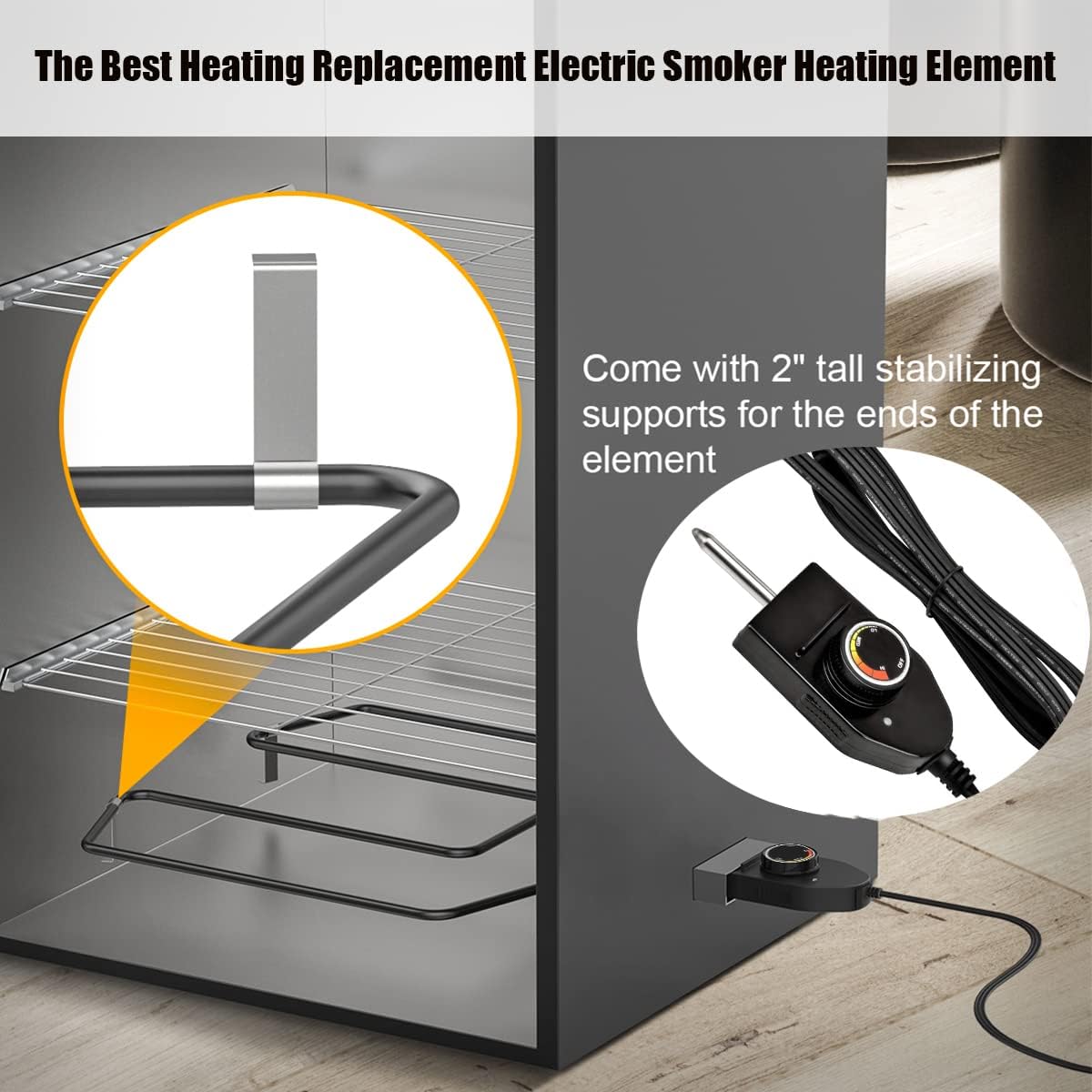 AJinTeby 1500W Electric Smoker Heating Element Replacement with Adjustable Thermostat - Universal Fit for Most Electric Smokers & Turkey Fryers - Perfect for BBQ, Smoking Meats, and Outdoor Cooking