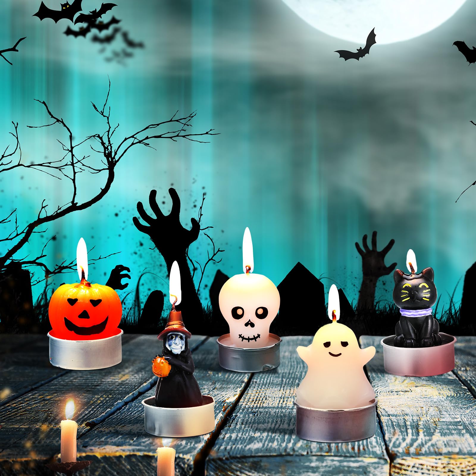 Jutom 20-Pack Halloween Ghost Candles - Mini Pumpkin Soy Wax Candles for Spooky Decor, Cute Halloween Party Supplies, Table & Bedroom Decorations (Stylish) - Perfect for Halloween Parties, Home Decor & Gift Giving