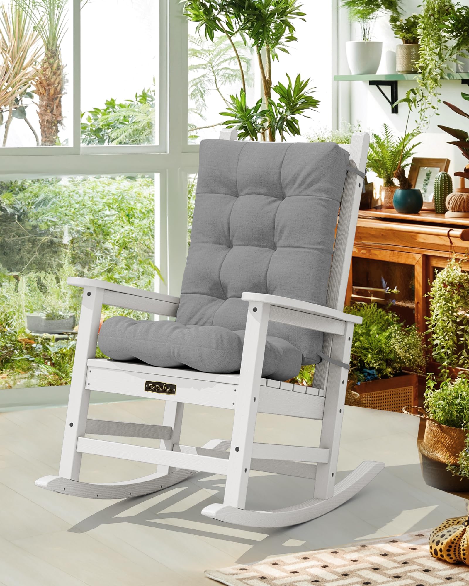 SERWALL Adirondack Chair Cushion Set of 4 - Memory Foam Seat & Back Cushions (Gray) for Outdoor Patio, Deck, Garden, and Poolside Relaxation