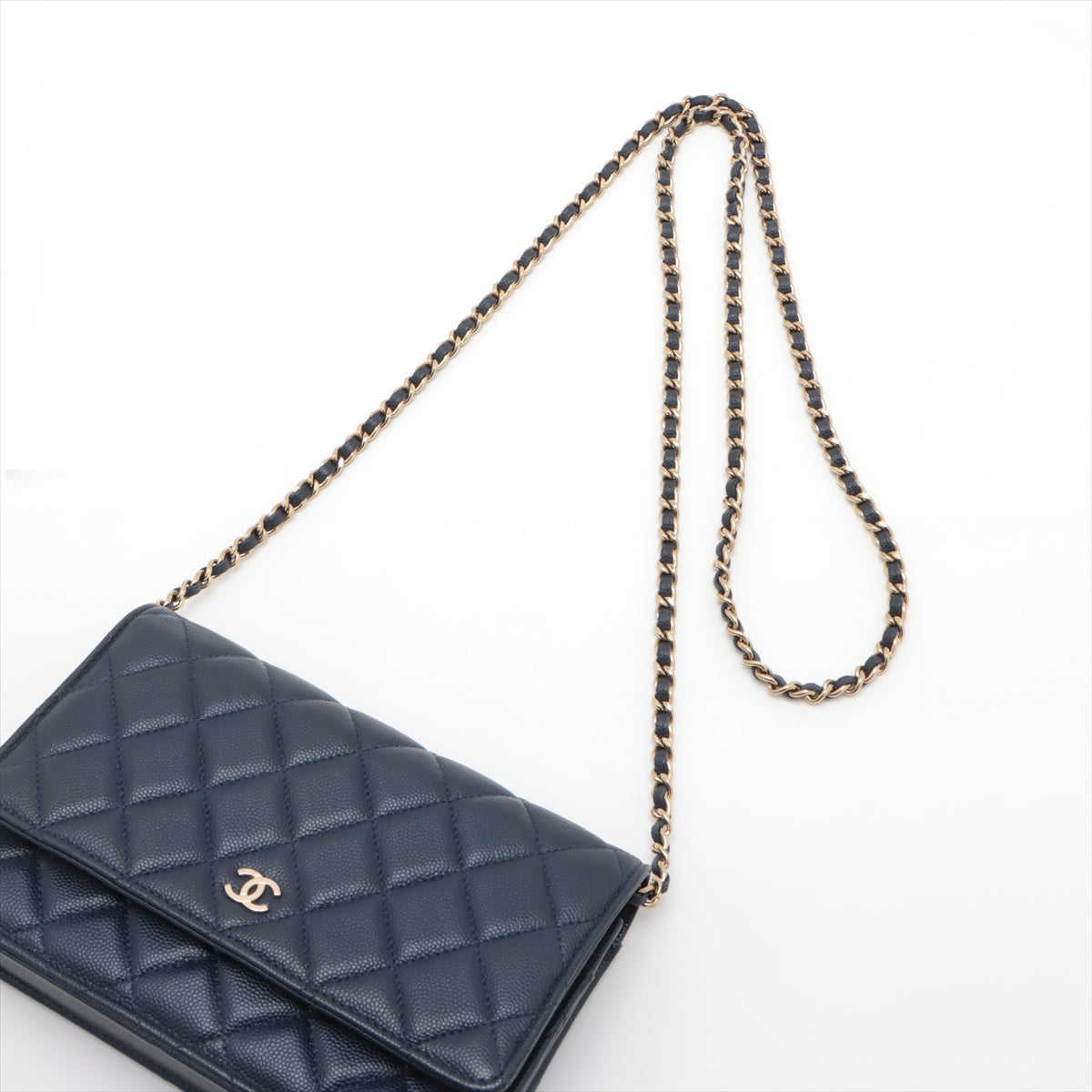 Chanel Caviar Leather Wallet On Chain WOC Crossbody Bag in Navy Blue with Microchip - Perfect for Evening Events, Travel & Everyday Luxury Accessory