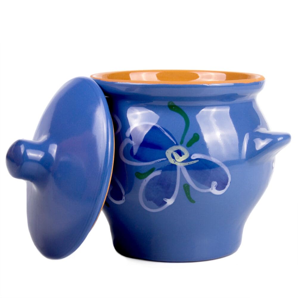 Premium Borisov Blue Clay Stewing Ramekin with Lid - 2QT Traditional Earthenware Pot for Dutch Oven Cooking, Rice, Soups & Stews | Oven, Stovetop & Microwave Safe | Perfect for Slow Cooking, Baking & Serving Dishes