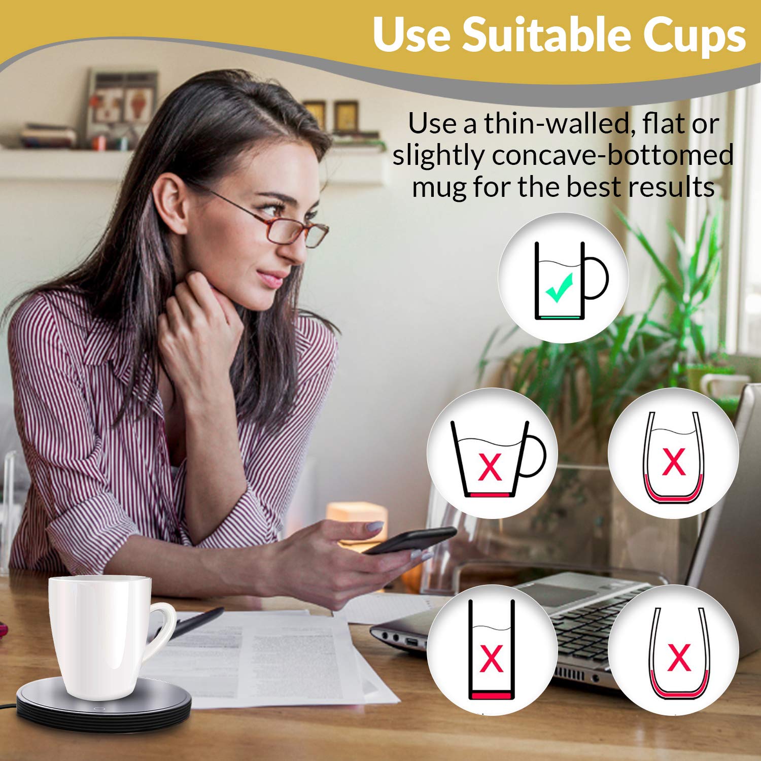 Electric Coffee Mug Warmer for Desk - Adjustable Temperature (120°F-140°F) with 2 Heat Settings, Tea Cup Warmer & Candle Melter - Perfect for Office, Home, or Gift Giving (Mug Not Included)