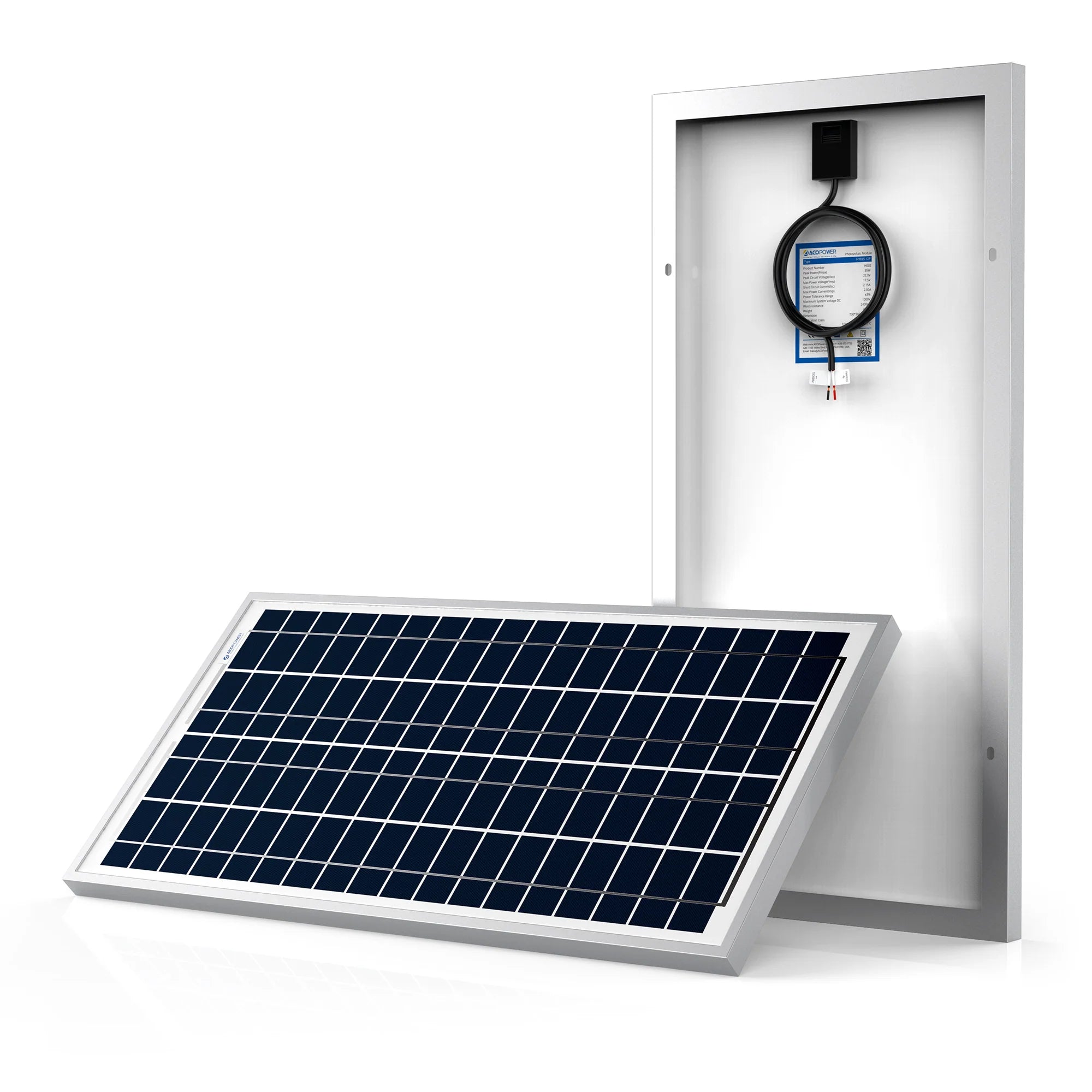 ACOPOWER 35W 12V Polycrystalline Solar Panel for RV, Boat, Off-Grid Power - High Efficiency Portable Solar Charging Solution