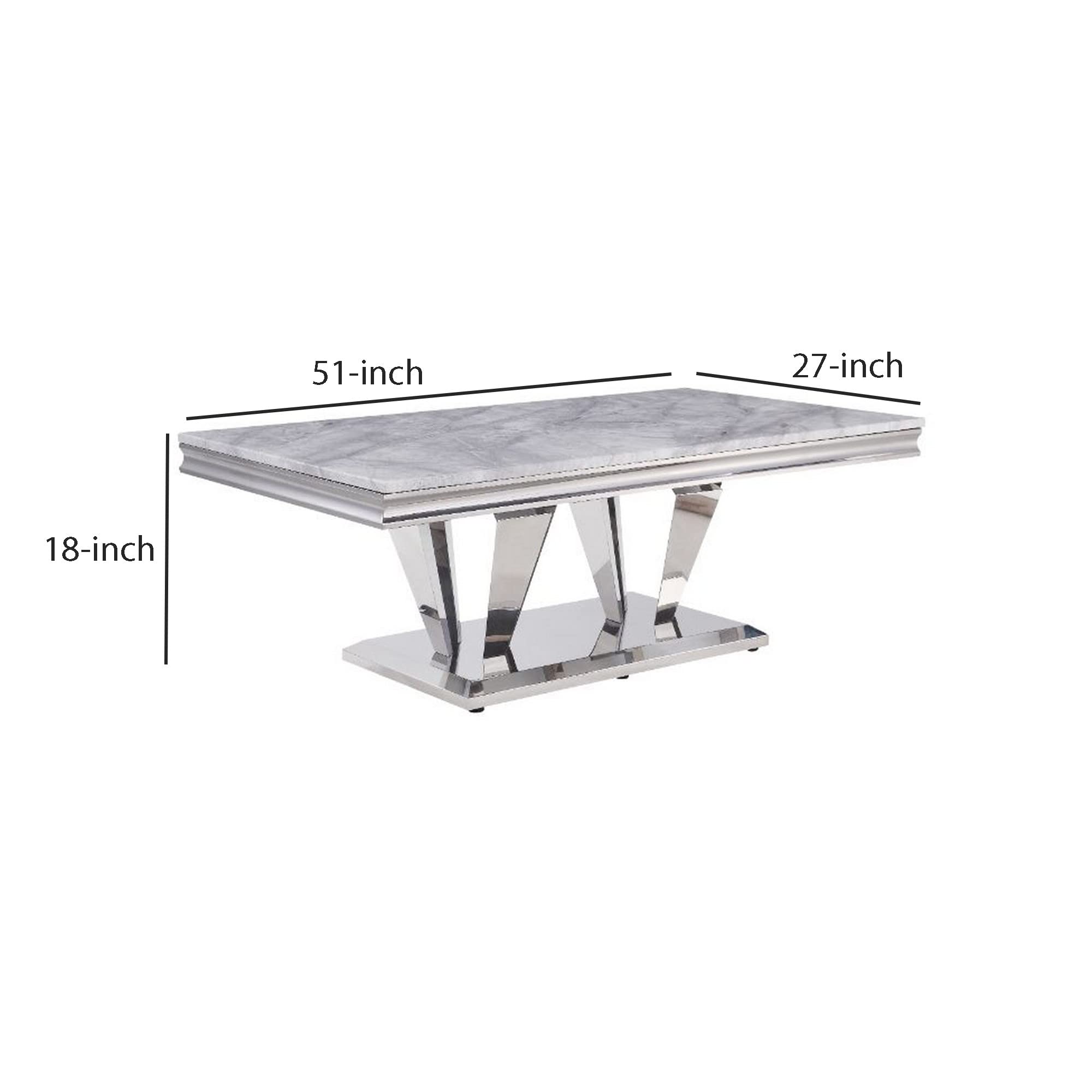 Benjara Modern Coffee Table with Faux Marble Top & Sturdy Steel Base in Silver - Perfect for Living Room, Lounge & Office Decor