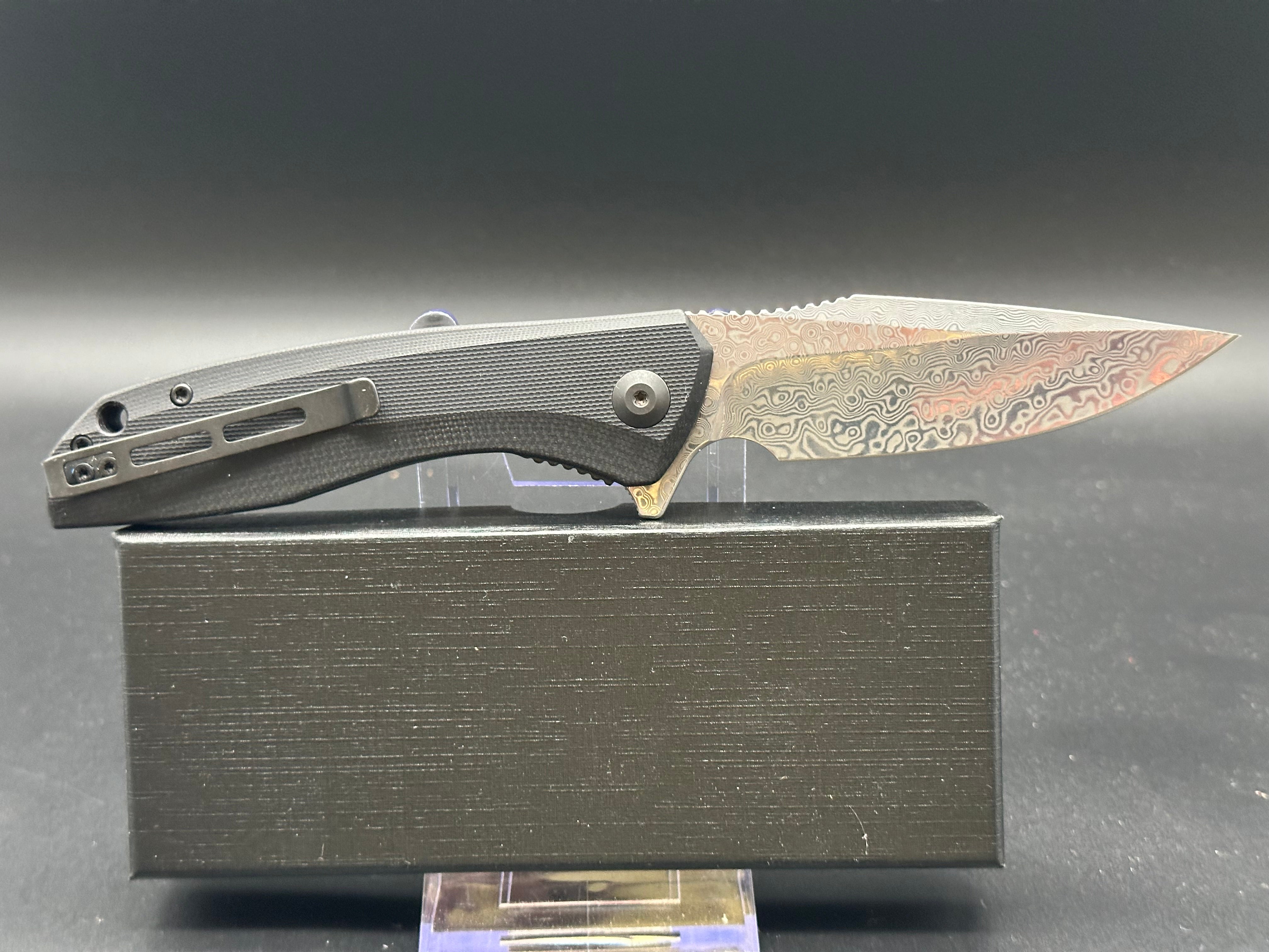 Civivi Backlash Folding Knife - Black G10 Handle with Damascus Steel Blade - EDC, Outdoor, Camping & Survival Gear