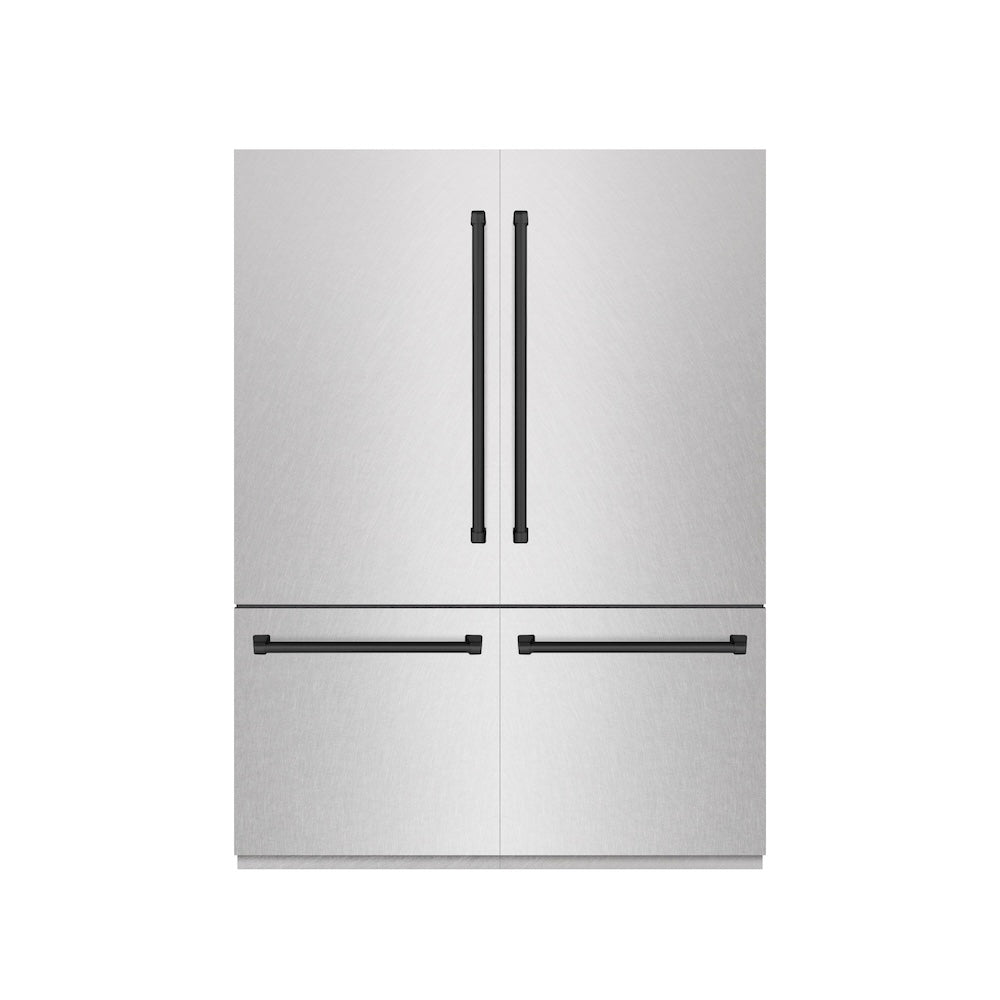 ZLINE Autograph Edition 60-Inch French Door Built-In Refrigerator - 32.2 cu. ft. Capacity, Water Dispenser & Ice Maker - Satin Stainless Steel with Graphite Gray Interior & Matte Black Accents (GRBIVZ SN 60 MB) - Perfect for Modern Kitchens, Open-Concept Homes & Luxury Appliances Collection