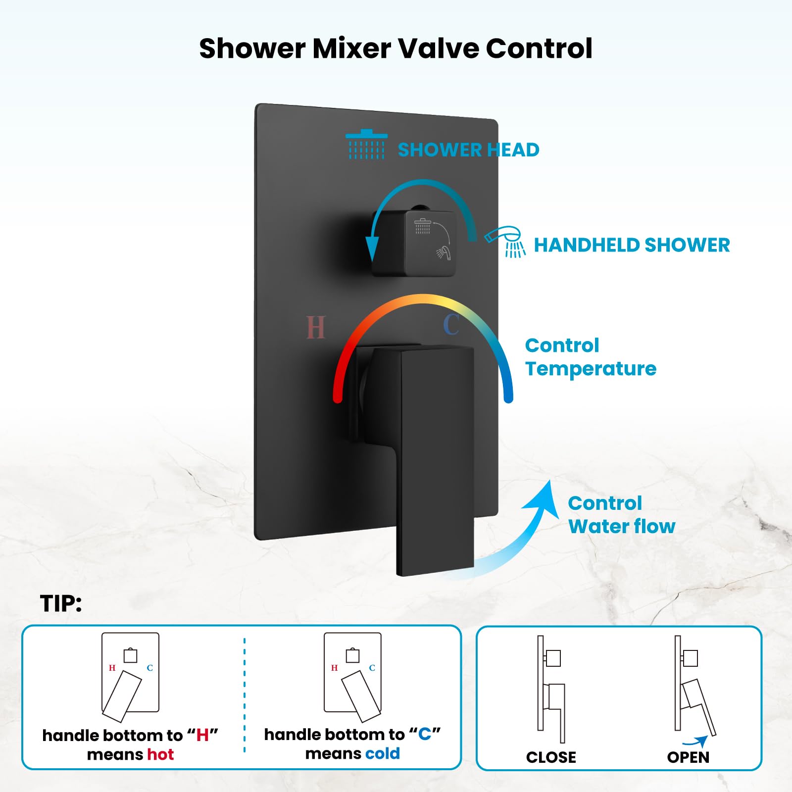 Gotonovo Matte Black 12 Inch Square Shower Faucet Set - Wall Mount Rainfall Shower System with 2-in-1 Cylindrical Handheld Showerhead and Rough-in Valve for Modern Bathroom Renovation | Perfect for Spa-Like Shower Experience and Luxury Home Upgrade