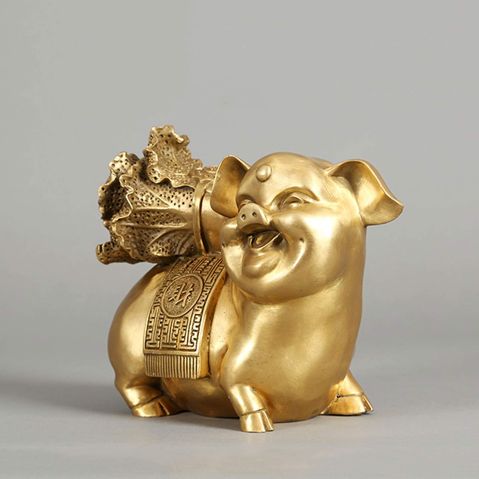 Golden Feng Shui Pig Statue - Chinese Zodiac Bronze Sculpture for Wealth & Luck, Home Office Table Decor, Gift Collection | Feng Shui Decorations for Living Room, Desk, Shelf Display