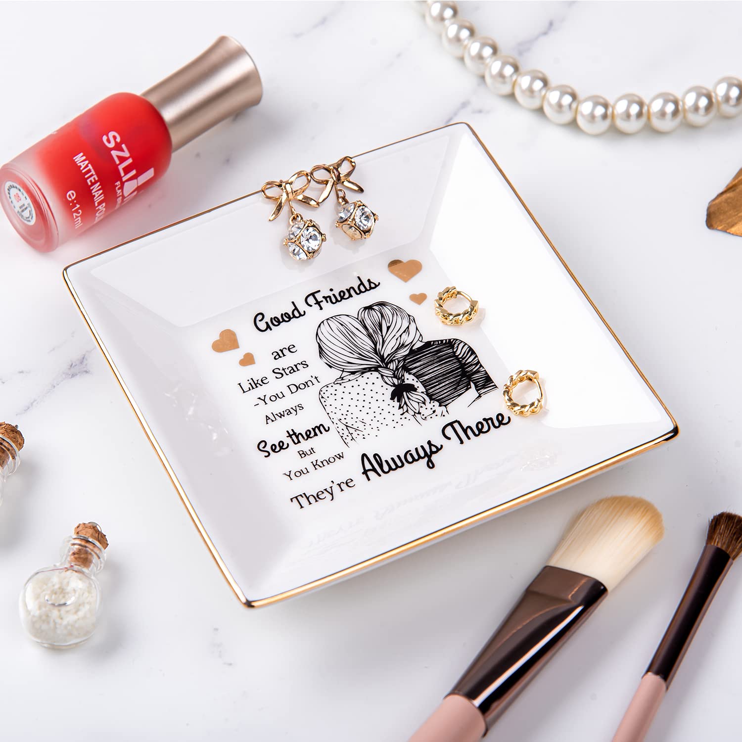 Kaidouma Ceramic Ring Trinket Dish - Elegant Jewelry Tray for Women | Perfect Birthday & Christmas Gift for Best Friends | Star-Shaped Friendship Keepsake for Her - Ideal for Bedside Organization, Bracelet Display, and Gift-Giving Occasions