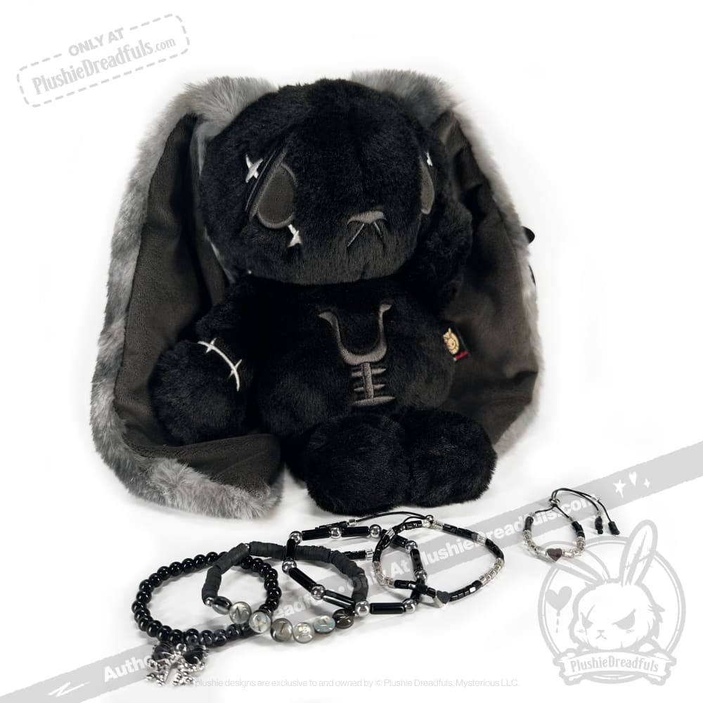 Plushie Dreadfuls Black Anxiety Rabbit Stacking Friendship Bracelet - Cute Emotional Support Jewelry for Anxiety Relief & Self-Care - Perfect for Teens, Best Friends & Mental Health Awareness Gifts