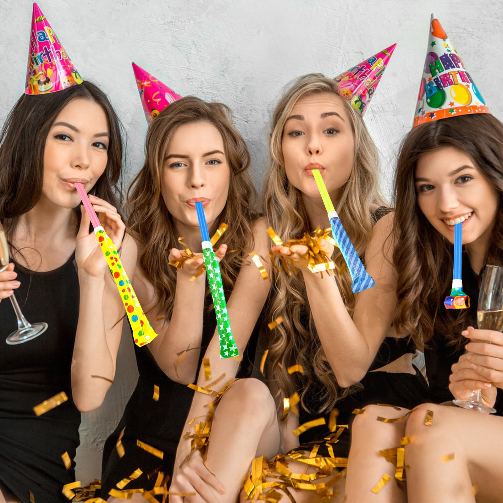 48Pcs New Years Party Noisemakers - Colorful Blowout Horns & Whistles for NYE, Christmas, Birthday Celebrations - Perfect for Countdown Events, Festive Gatherings & Holiday Parties 2025