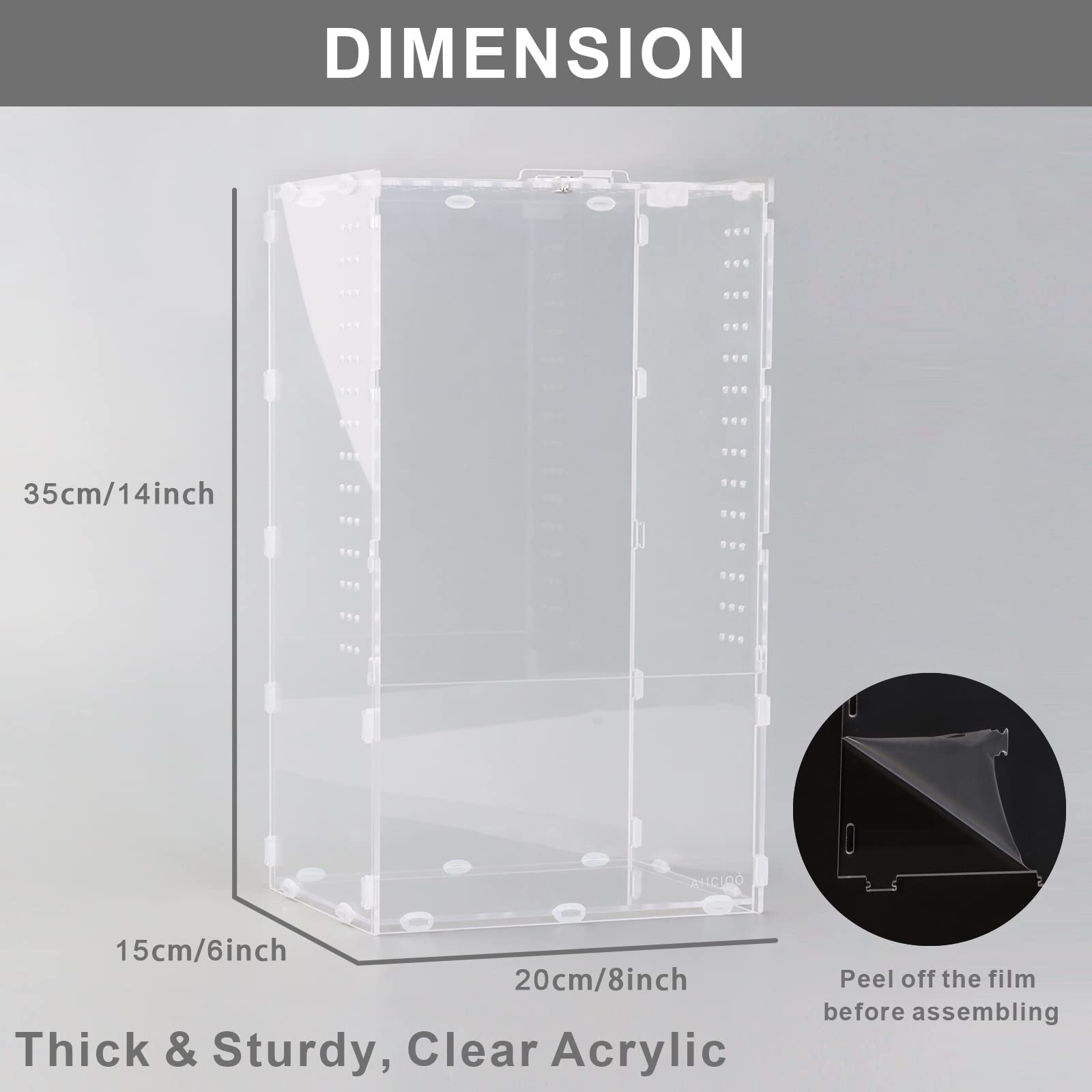 Aiicioo 8x6x14 Inches Clear Acrylic Micro Habitat Terrarium - Tarantula Enclosure, Insect Habitat & Reptile Feeding Tank for Jumping Spiders, Small Tree Dwelling Reptiles | Perfect for Classroom Observation, Home Decor & Pet Habitat Display