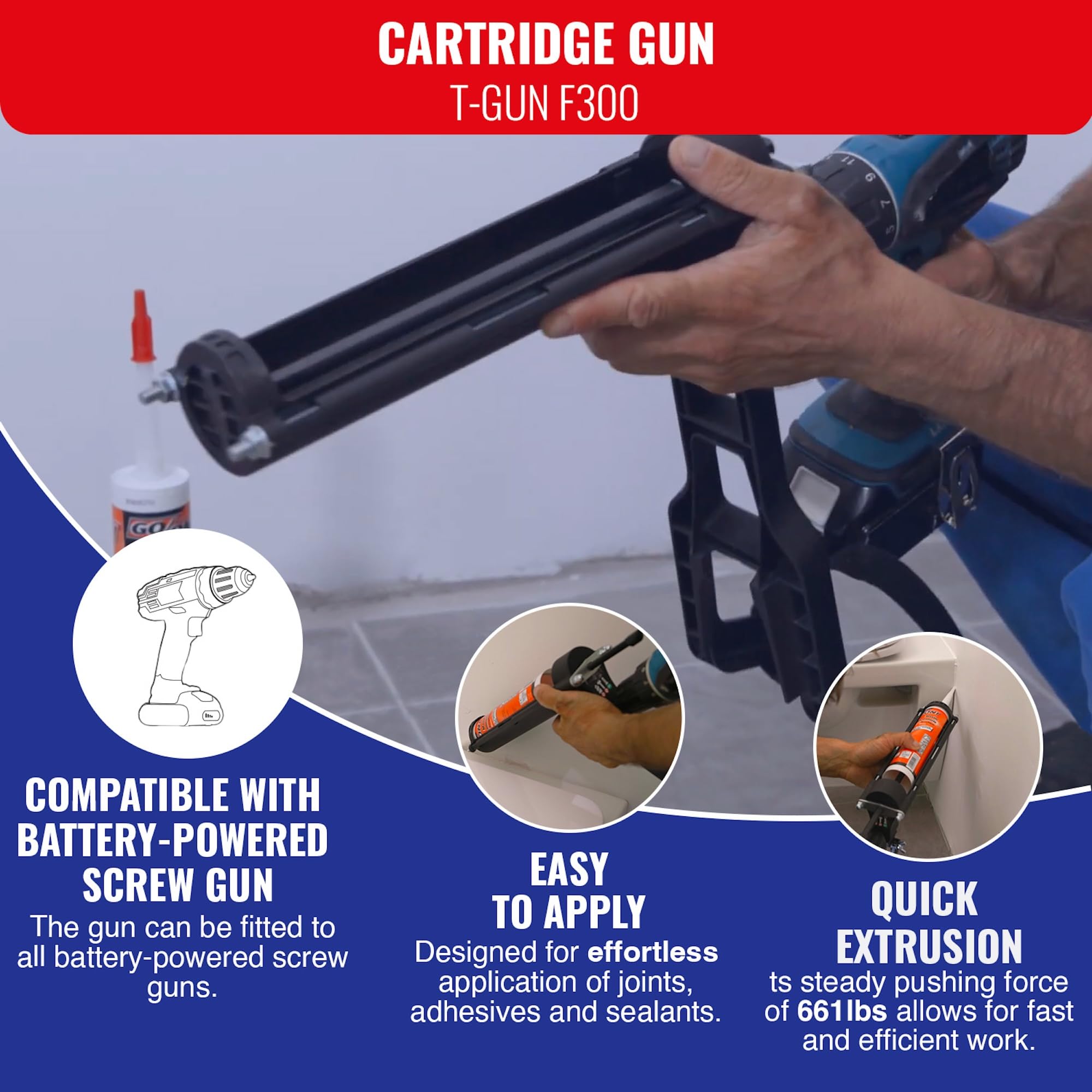 T-Gun F300 Cartridge Gun for Drills & Screw Guns - 1.96