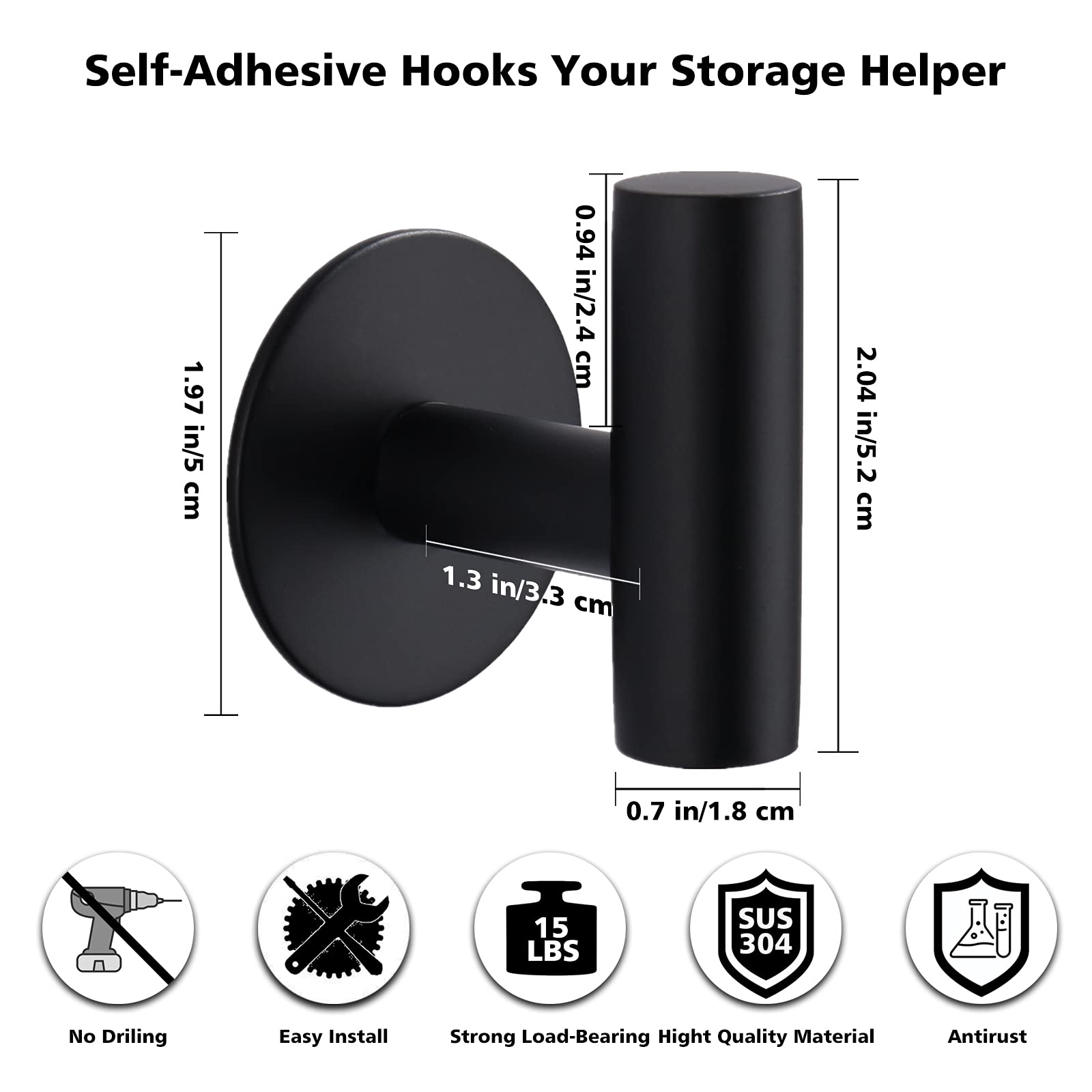 Heavy Duty Stainless Steel Adhesive Hooks - Waterproof Wall Hooks for Bathroom, Kitchen & Shower - Strong Adhesive Holders for Towels, Coats & Hanging Items - 2 Pack - Perfect for Home Organization & Space Saving