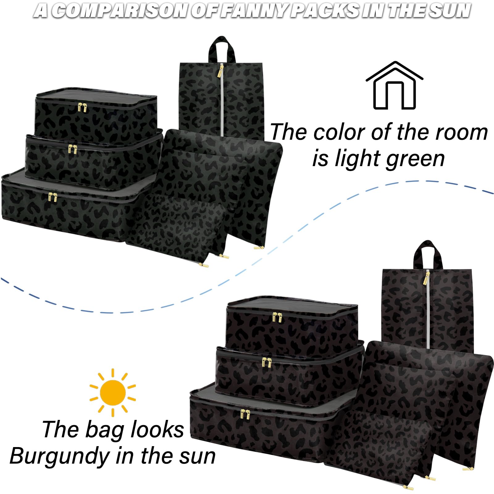 7-Piece Travel Packing Cubes Set - Luggage Organizers with Shoe Bag for Women & Girls | Black Leopard Cheetah Print | Perfect for Weekend Trips, Business Travel & Vacation Packing