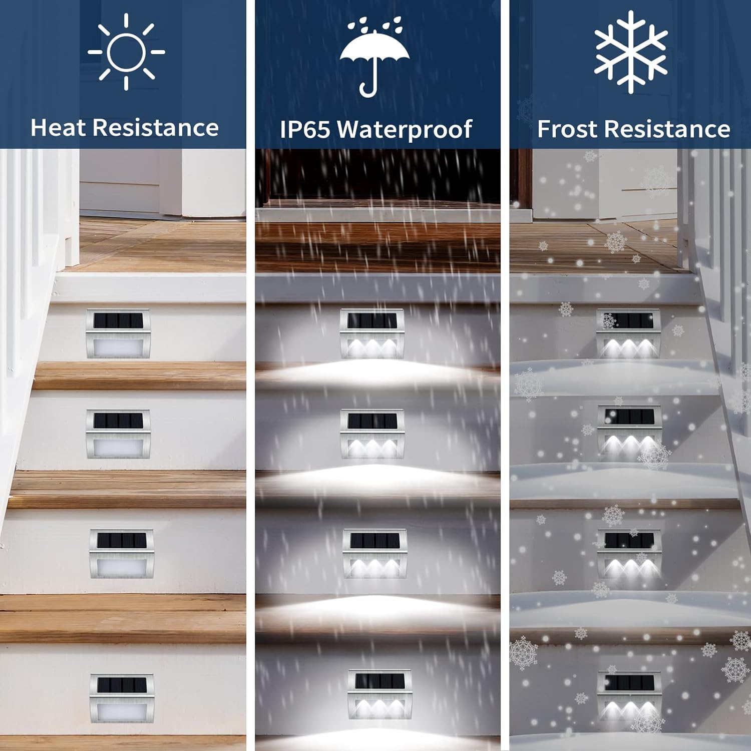 12 Pack Solar Step Lights - Stainless Steel Solar Stair Lights with 3 LEDs, Waterproof Outdoor Solar Deck Lights for Fence, Patio, Path, Yard, Garage & Walkways (Cool White) - Perfect for Nighttime Safety and Landscape Lighting