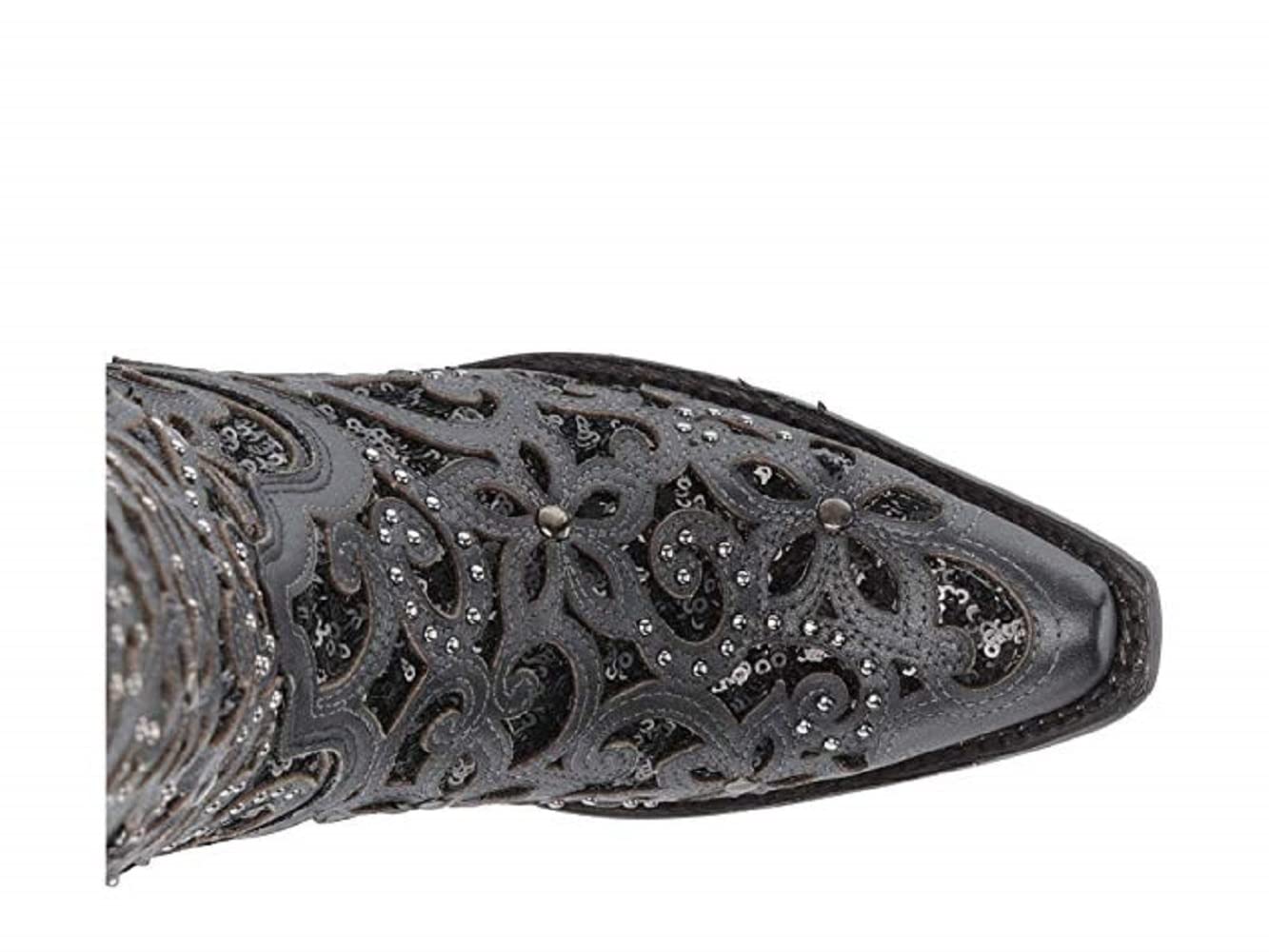 Floral Studded Rhinestone Cowgirl Boots for Women - Knee High Western Boots with Sequins & Tooled Inlay - Snip Toe Casual Boots 1-2