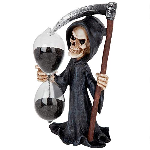 Design Toscano Grim Reaper Sand Timer Hourglass Statue - Gothic Home Decor for Halloween, Office Desk & Dark Academia Aesthetic