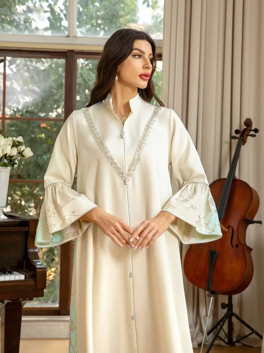 Elegant Gradient Jacquard Eid Dress for Muslim Women - Stylish Caftan Kaftan Dress for Eid Celebrations, Parties & Special Occasions