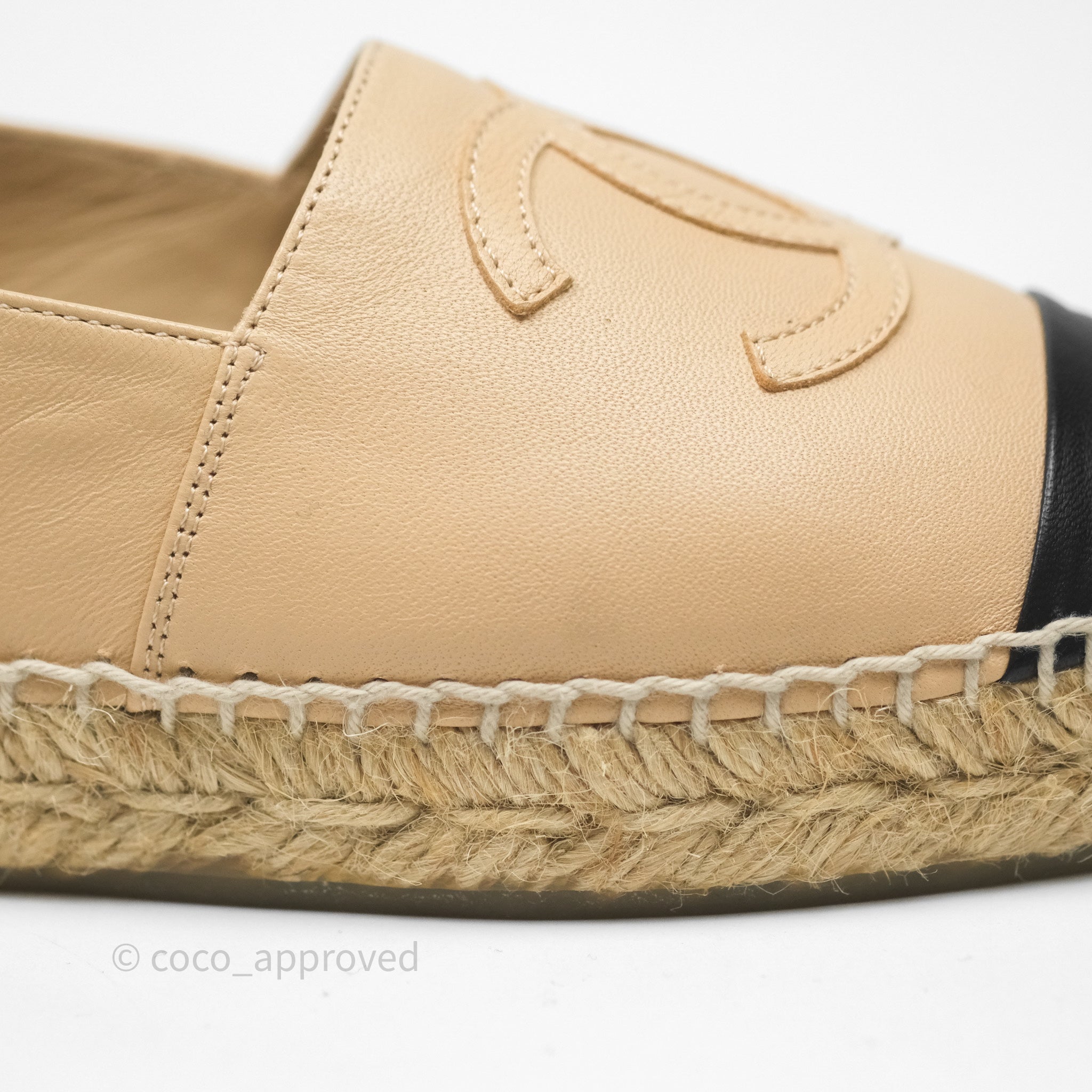 Chanel CC Logo Espadrilles in Beige & Black Lambskin - Women's Size 36 | Comfortable Luxury Flats for Casual Outings & Summer Fashion