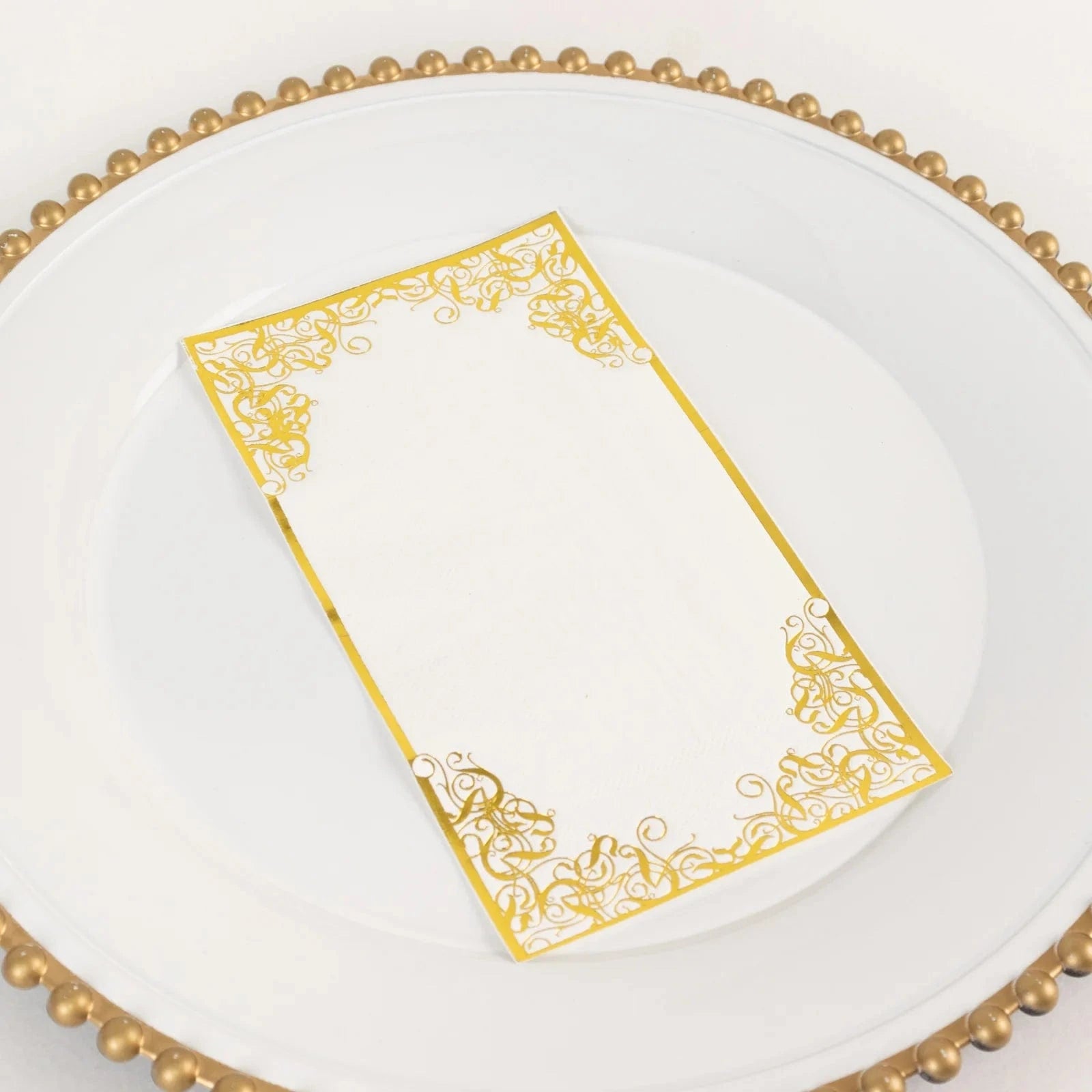 50-Pack Premium Soft White Dinner Napkins with Elegant Gold Foil Lace Design - Perfect for Weddings, Parties & Fine Dining