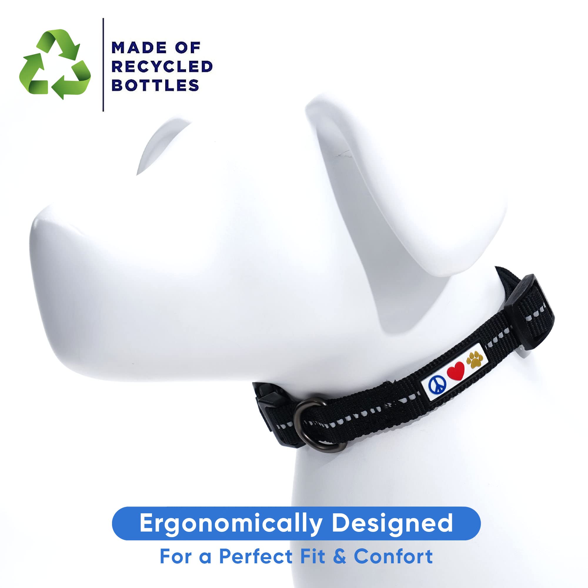 Eco-Friendly Recycled Dog Collar with Reflective Stitching - Made from Ocean Plastic Bottles - Small Black Pet Collar for Puppies & Small Dogs | Perfect for Night Walks & Outdoor Adventures