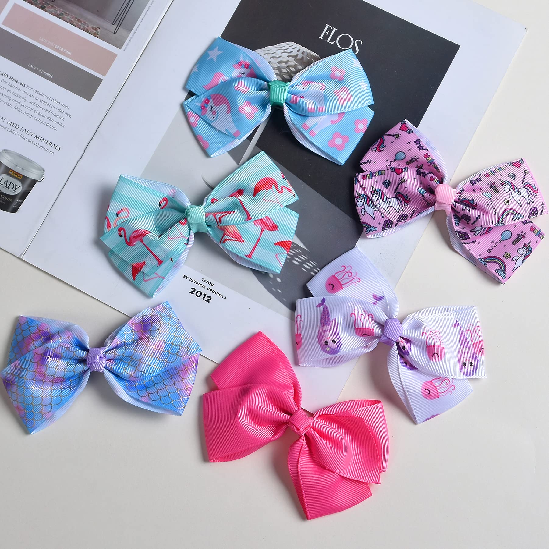 Fsmiling Girls Hair Bows - 12 Pack Alligator Clip Grosgrain Ribbon Hair Accessories for Toddlers & Kids - Valentine's Day, Easter Party, Birthday Gifts & School Events