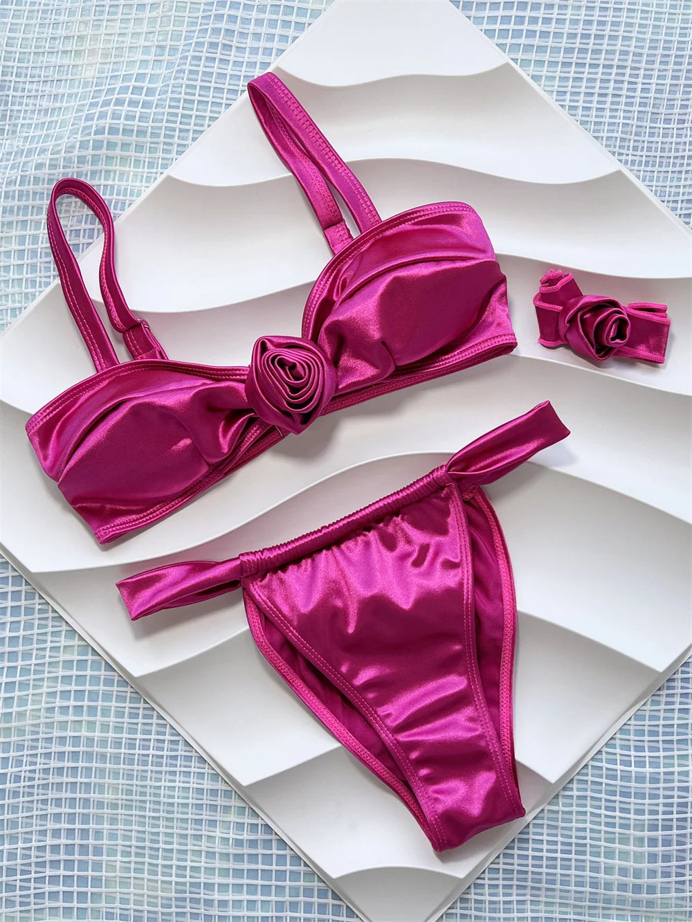 3D Flower Print Bikini Set for Women - Brazilian Two-Piece Swimwear with Necklace, Sexy Bathing Suit for Beach & Pool (2025 Summer Collection)
