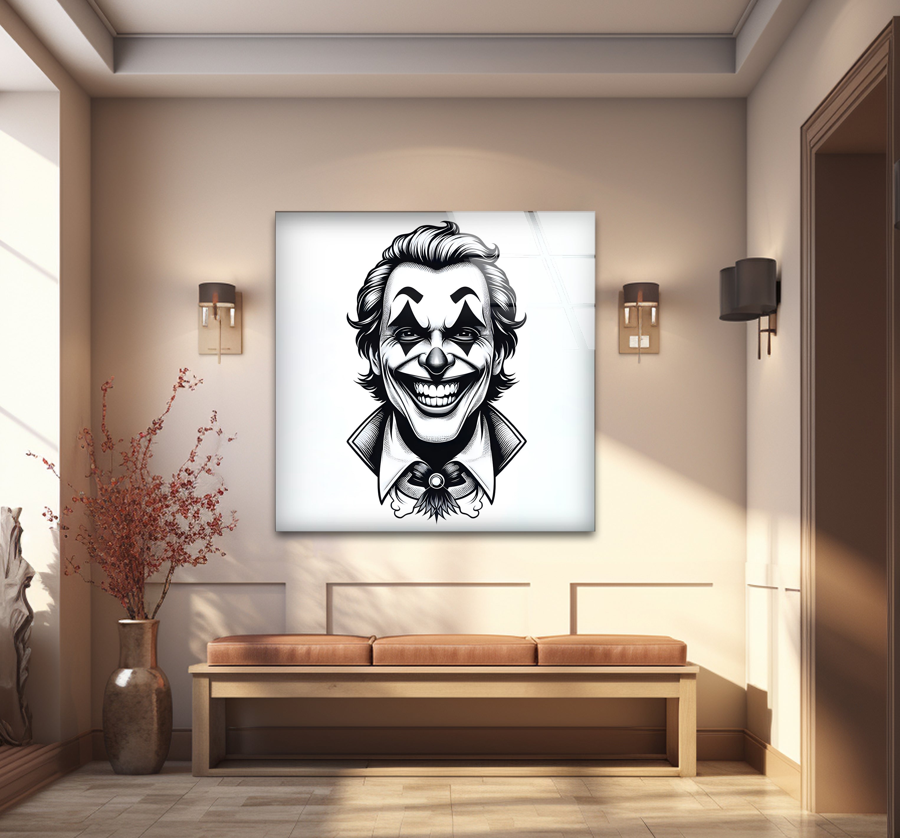 Joker Black & White Portrait Glass Wall Art - Premium Home & Office Decor for Superhero Fans & Movie Lovers