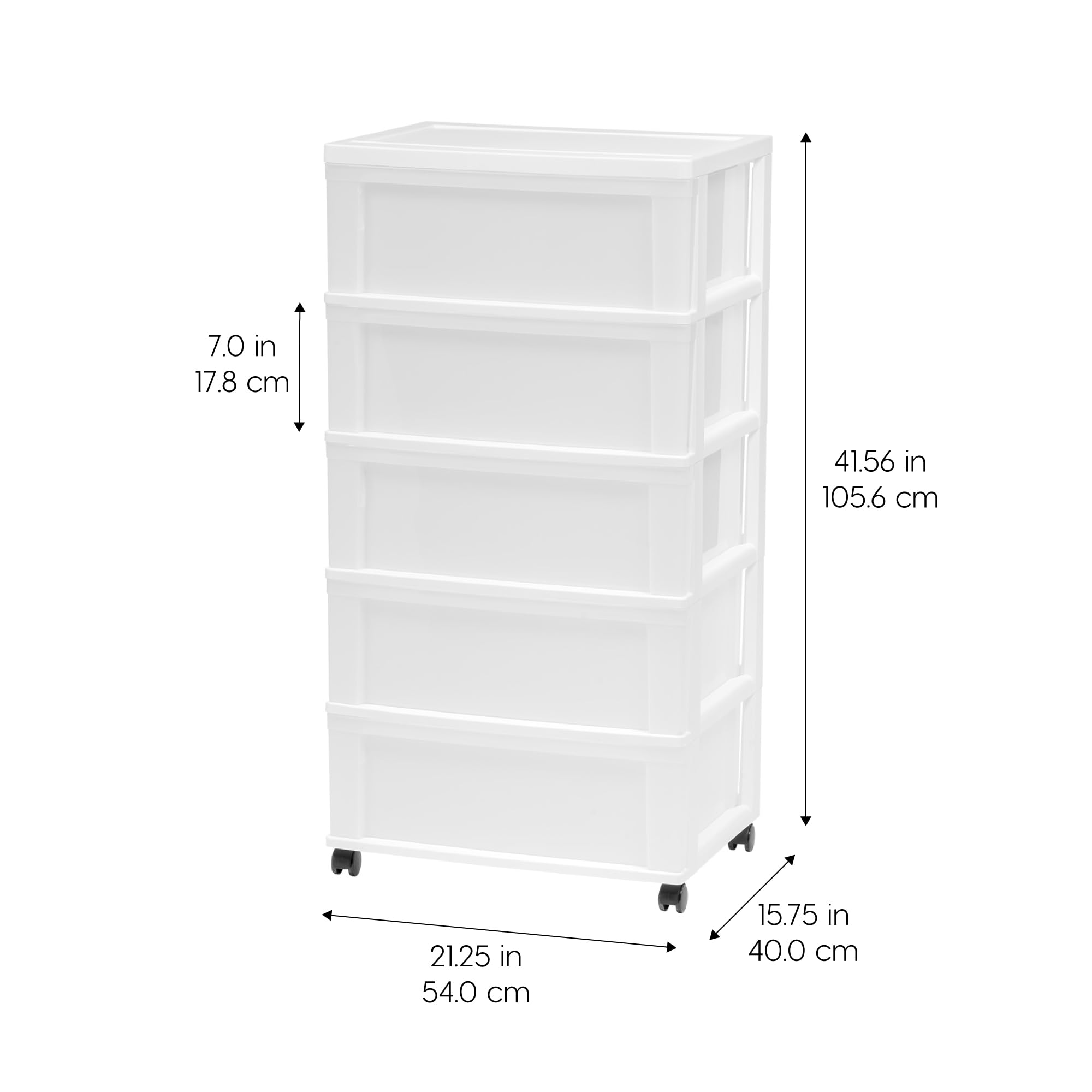5-Drawer Rolling Storage Cart with Wheels - White/Pearl for Bedroom, Bathroom & Dorm Organization