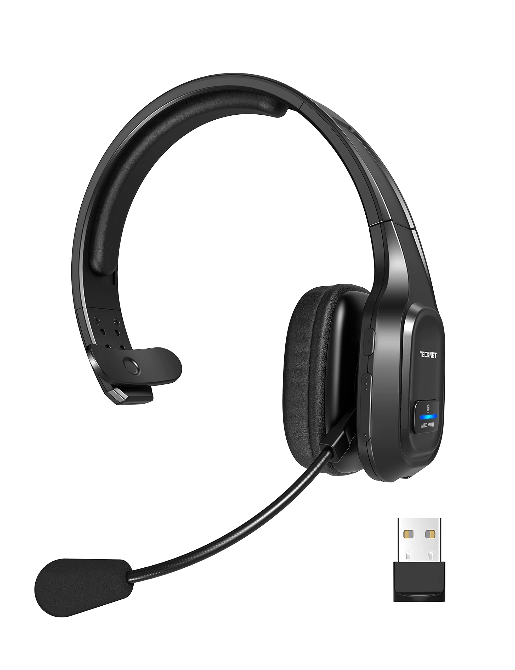 TECKNET Trucker Bluetooth Headphones with Microphone | Wireless Noise Canceling On-Ear Headset | Hands-Free for Cell Phone, Computer, Office & Home | Ideal for Call Centers, Skype Calls & Long-Distance Driving