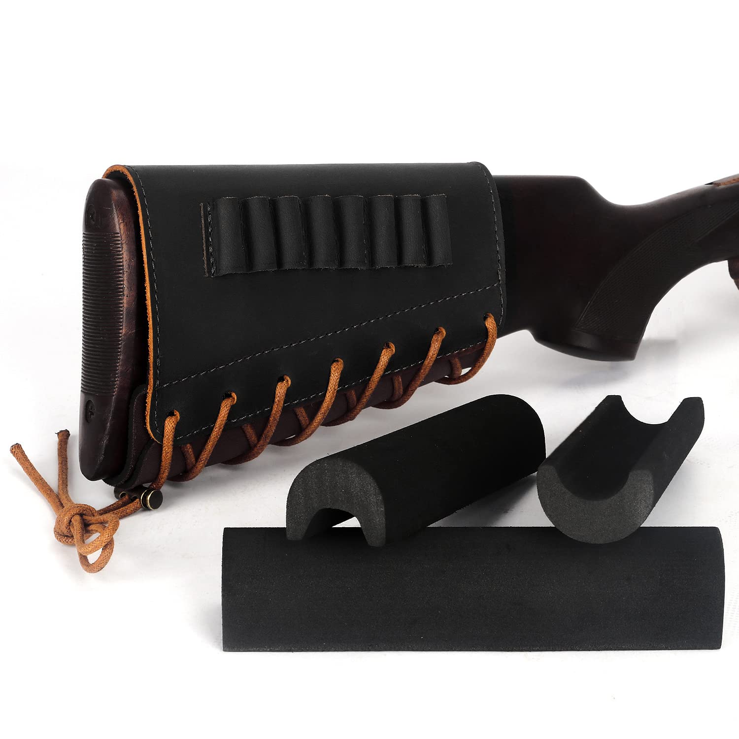 Tourbon Tactical Rifle Stock Ammo Holder - Leather Cheek Rest & Buttstock Pouch for Hunting, Shooting Range & Outdoor Adventures | Gun Accessories Storage