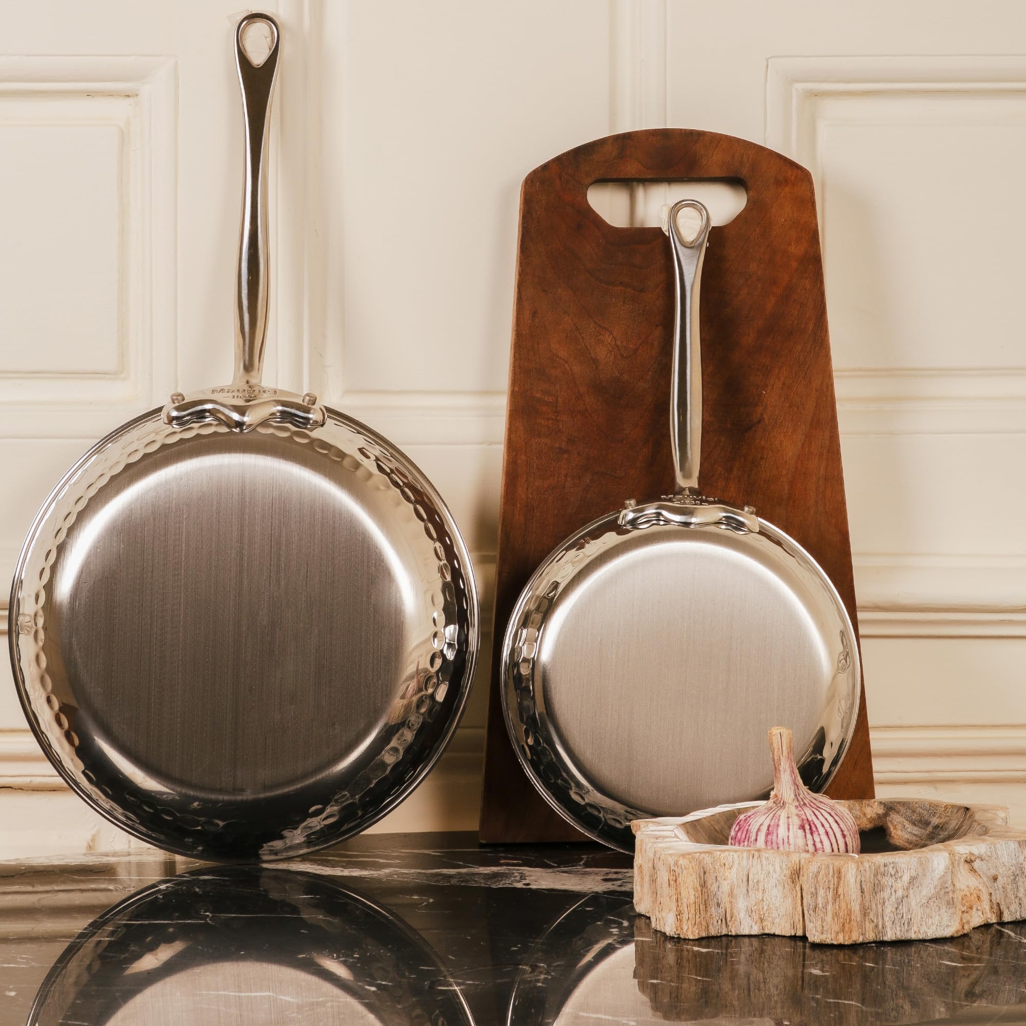 Mauviel M'Elite 5-Ply Hammered Polished Stainless Steel Chef Pan with Dome Lid & Cast Handles, 2.1-Quart French Cookware - Perfect for Sautéing, Braising & Professional Kitchen Use