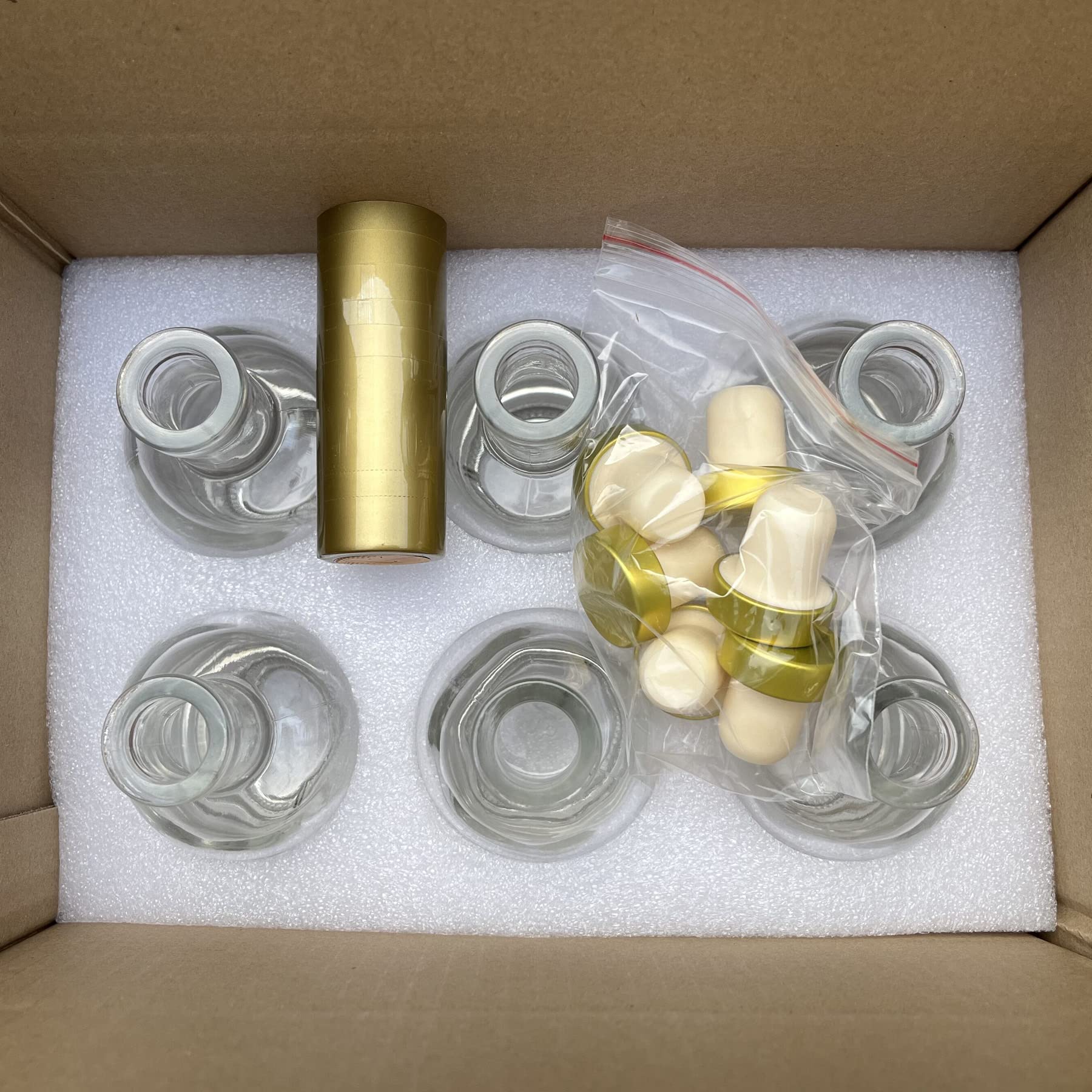 6 oz Clear Glass Bottles (200ml) - Pack of 6 with Cork Stopper & Airtight Lid for Wine, Beer, Kombucha, Oil, Vinegar, Water & Soda - Perfect for Home Brewing, DIY Drinks & Kitchen Storage
