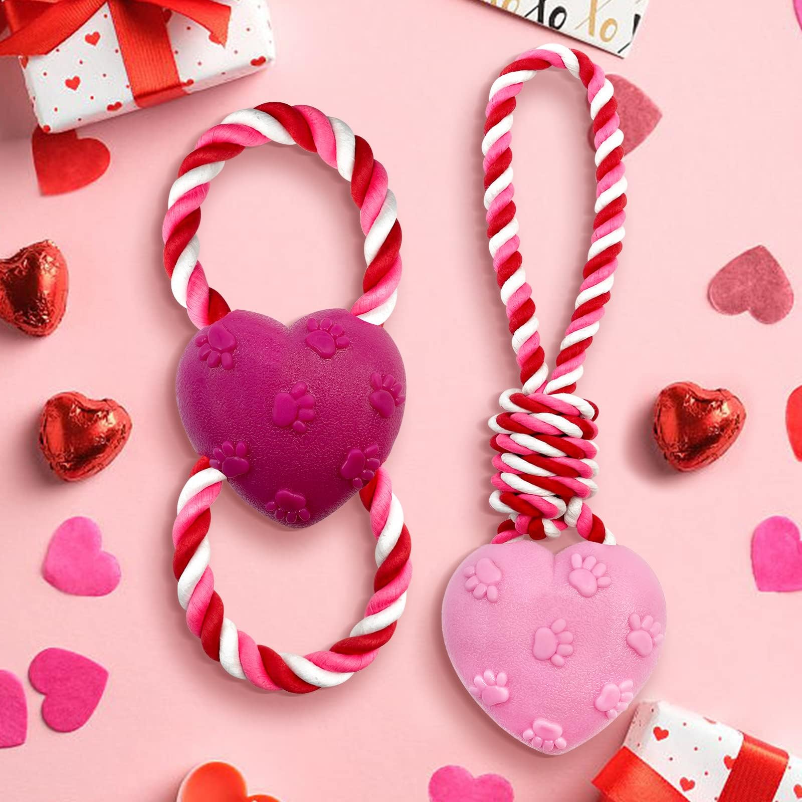 Valentine's Day Dog Toys - 2 Pack Durable Rope Toys for Tug of War & Teeth Cleaning - Perfect Chew Toys for Small & Medium Dogs - Ideal for Playtime, Training & Valentine's Gifts for Pets