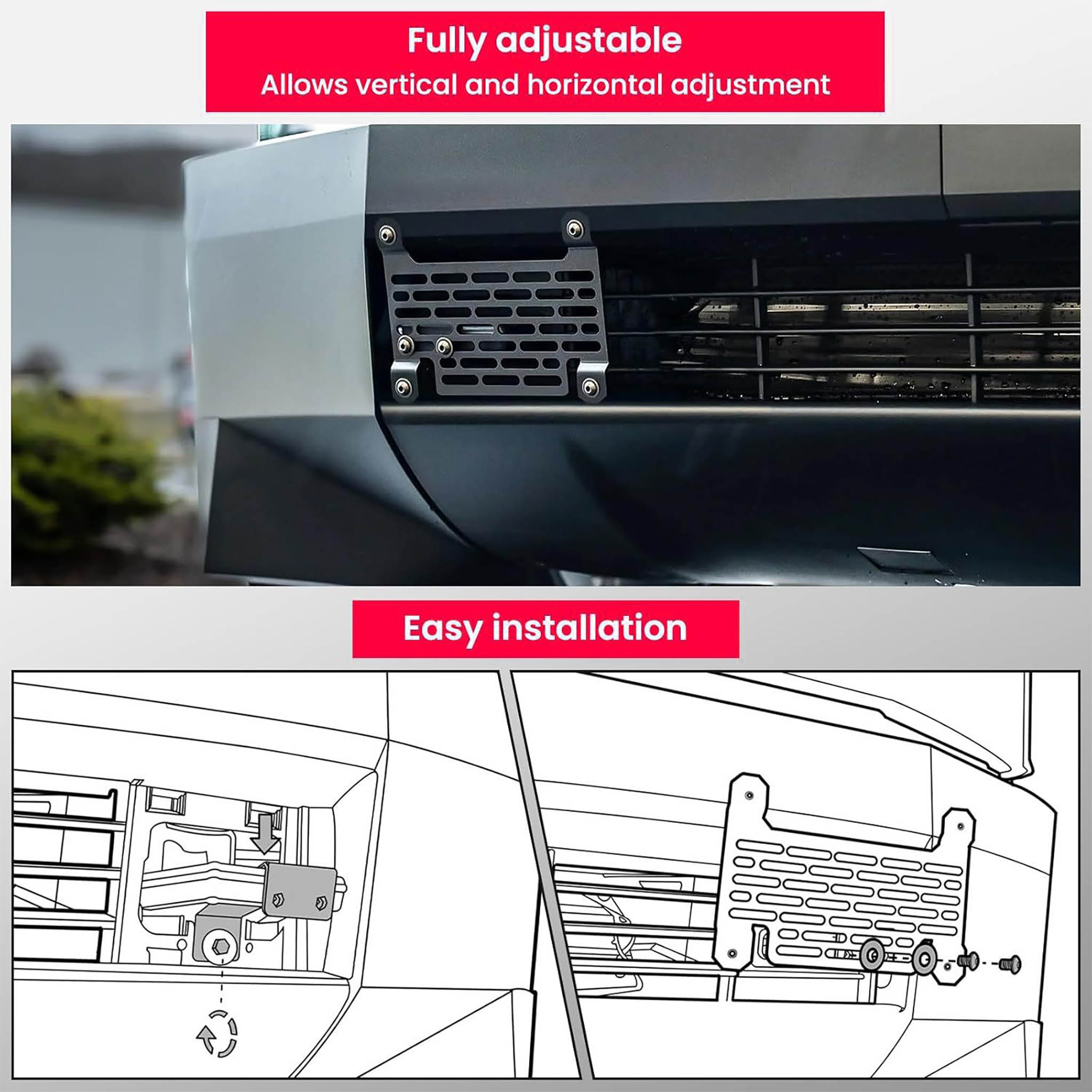 Tesla Cybertruck Front License Plate Bracket - No Drill Installation, Easy Mount (US & Canada Compatible) | Perfect for Street Parking Compliance & Car Show Display