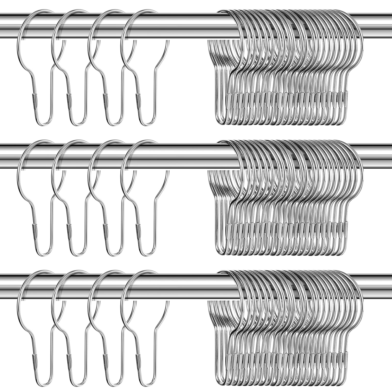 Geetery 150 Pcs Stainless Steel Shower Curtain Hooks - Rust Proof & Reusable Metal Shower Rings for Bathroom, Bedroom, Kitchen - Multi-Functional Durable Hangers (Silver) - Perfect for Home, Hotel & RV Use