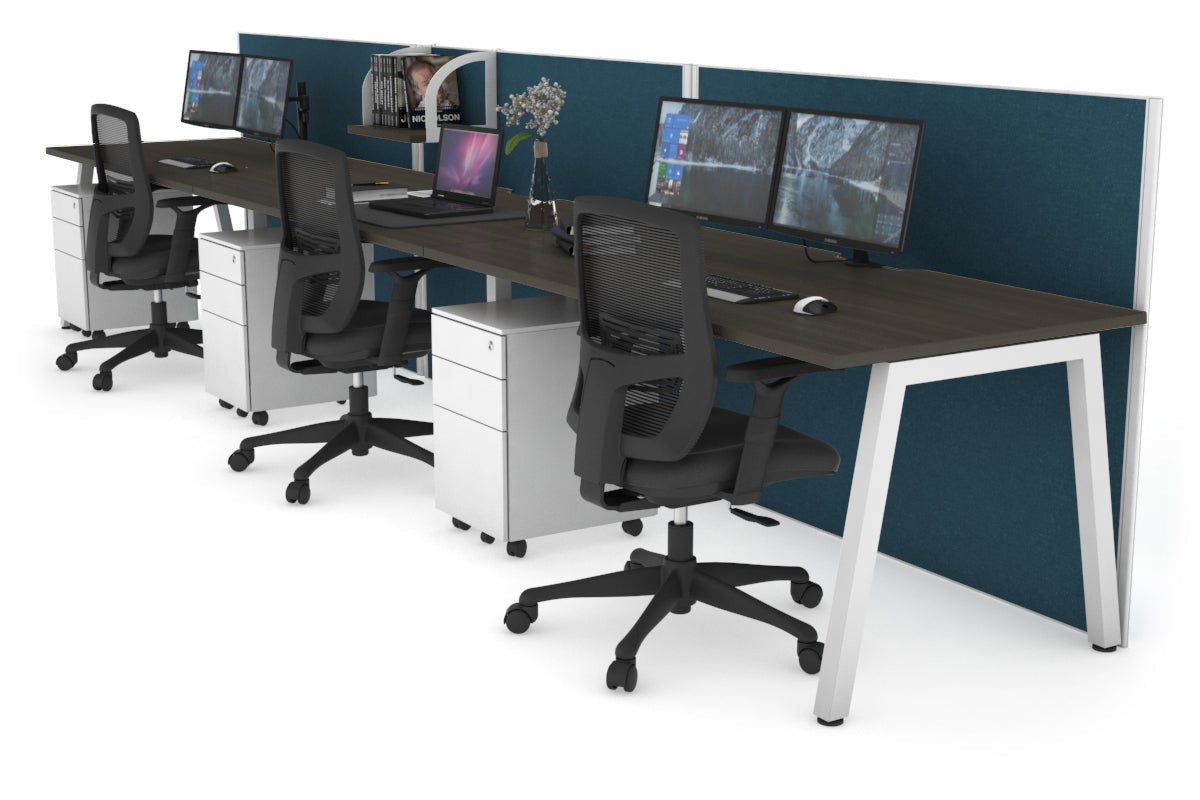 Horizon Quadro 3-Person Office Workstation - 1200L x 800W with Cable Management | Modern Office Desk for Collaborative Workspaces & Team Meetings