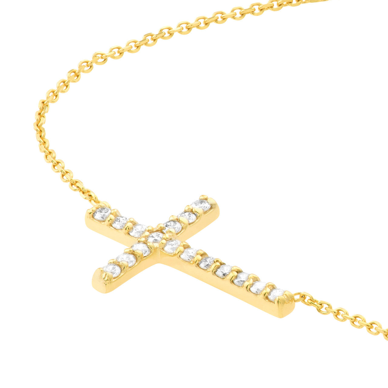 16ctw Diamond Sideways Cross 14K Yellow Gold Necklace - Elegant Religious Jewelry for Women, Perfect for Church, Weddings & Special Occasions