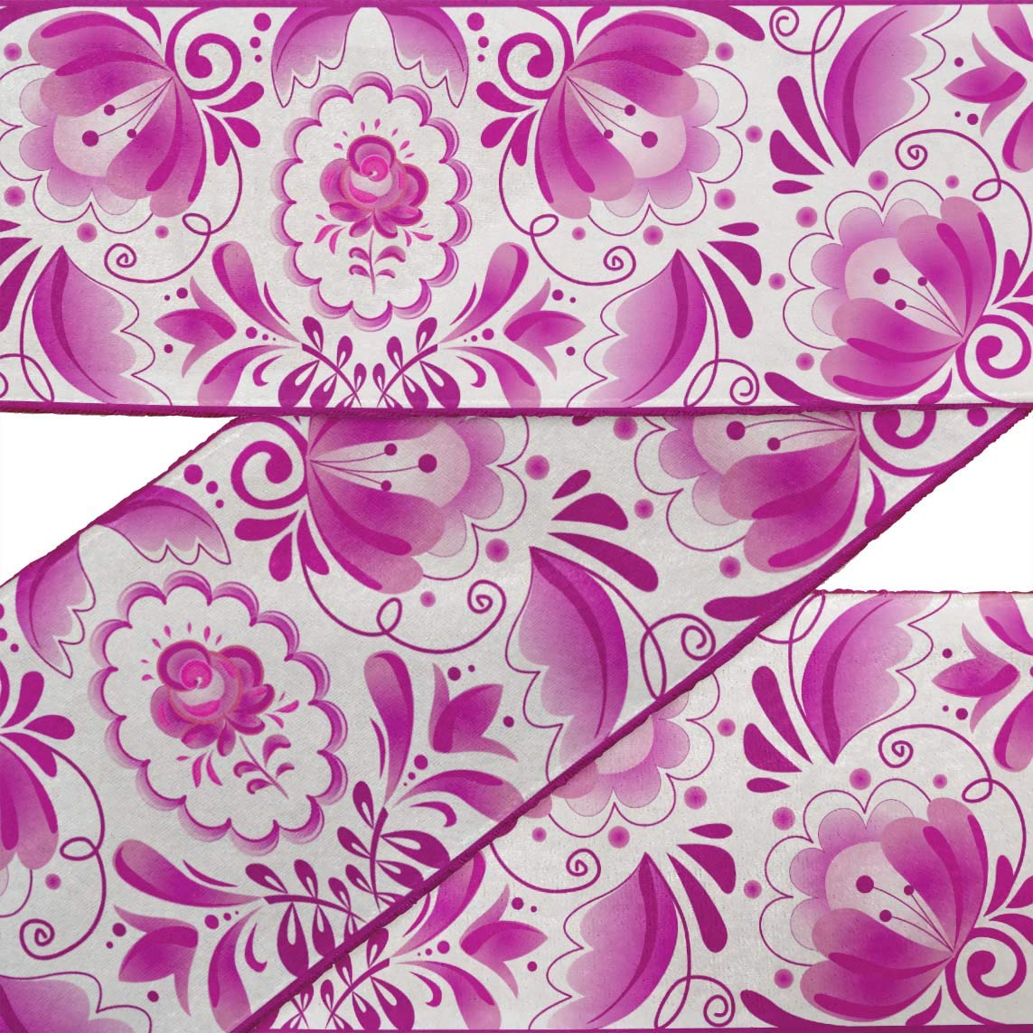 White Leaves & Floral Printed Dupion Fabric Ribbon Trim - 9 Yards, 3 Inches Wide for Crafts, Sewing, DIY Accessories | Perfect for Dressmaking, Home Decor, Gift Wrapping & Scrapbooking