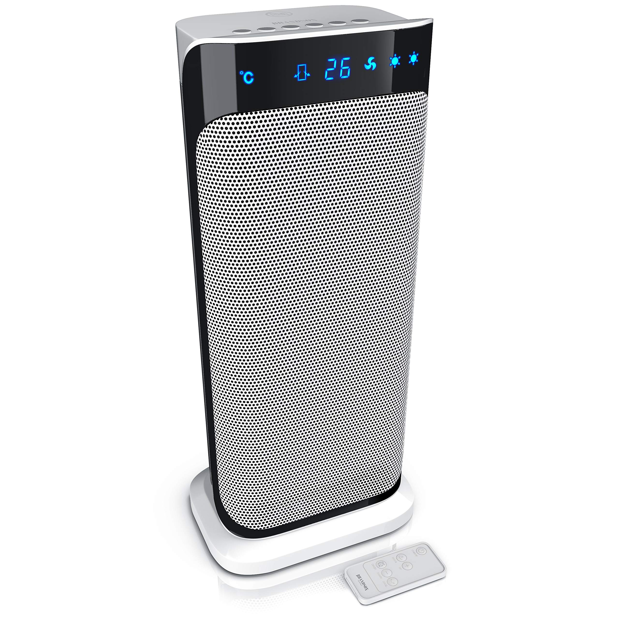 Brandson - Energy Efficient Ceramic Space Heater with Remote Control - Quiet Oscillating Bathroom Heater with Timer - GS Certified - Perfect for Bedroom, Office & Small Spaces