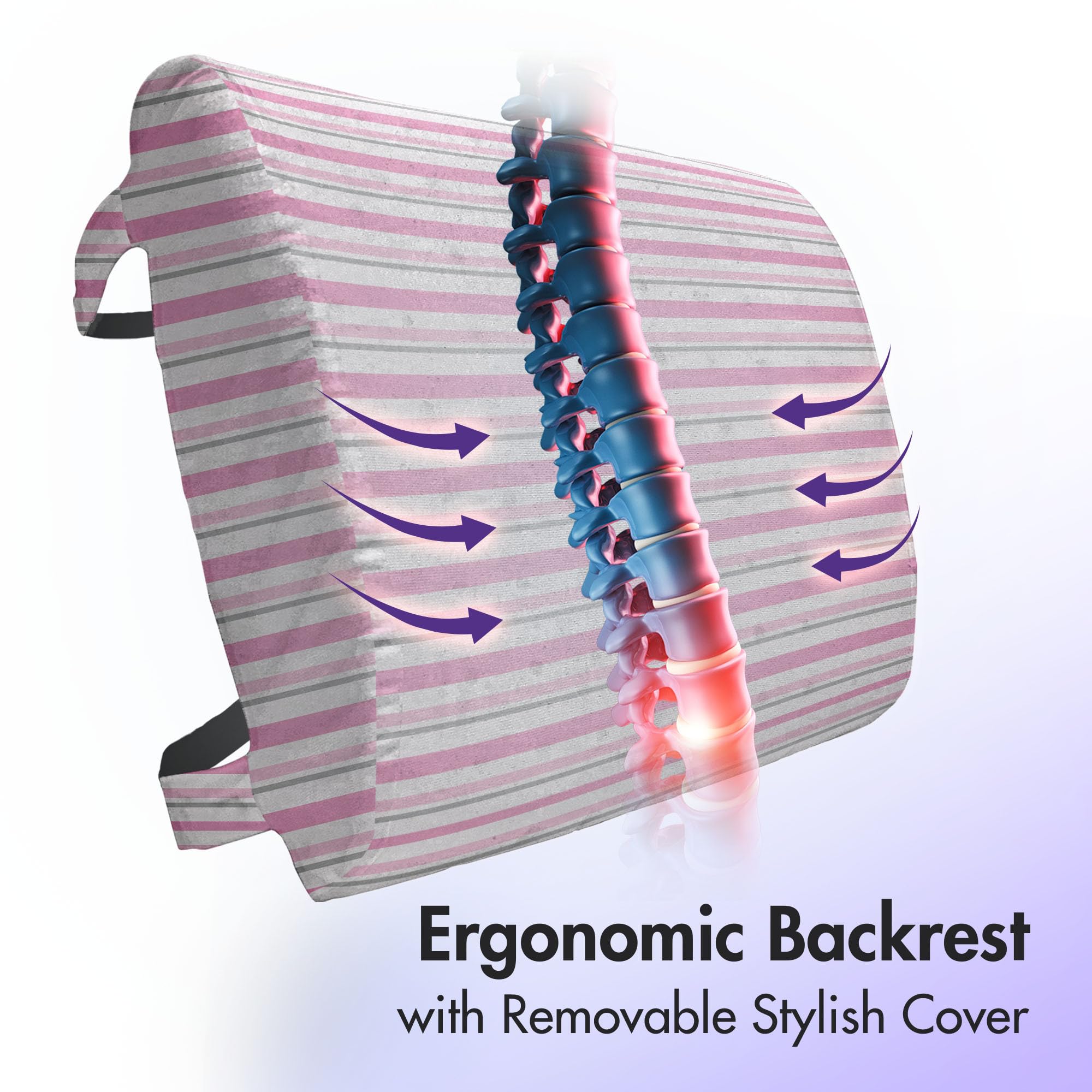 Ambesonne Geometric Lumbar Support Pillow - Modern Striped Design in White, Pink & Grey - High Density Foam for Office Chairs & Car Seats (14