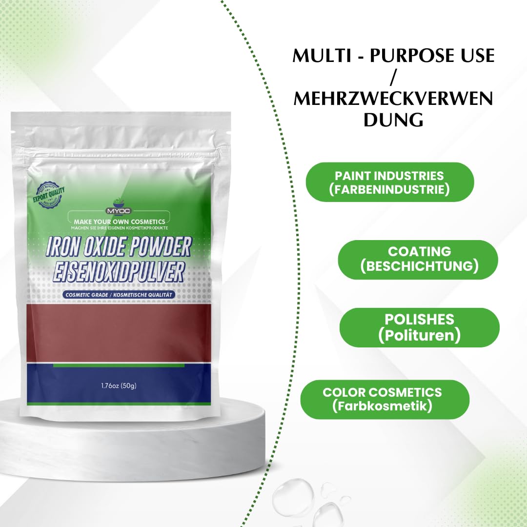 Myoc Iron Oxide Powder – 50 Gm (1.76 Oz) | Cosmetic Grade Pigment for Makeup, Sunscreen, Pottery & Slime | Natural Colorant for DIY Crafts, Soap Making & Art Projects
