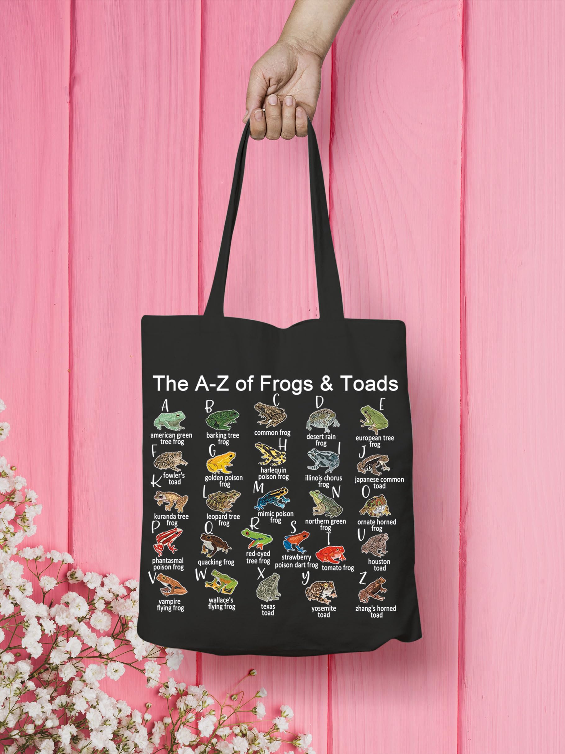 VAMSII Frog & Toad Tote Bag | A-Z of Frogs & Toads Print | Eco-Friendly Grocery Shopping Bag | Cute Aesthetic Purse for Women & Girls | Perfect for School, Beach & Farmers Market